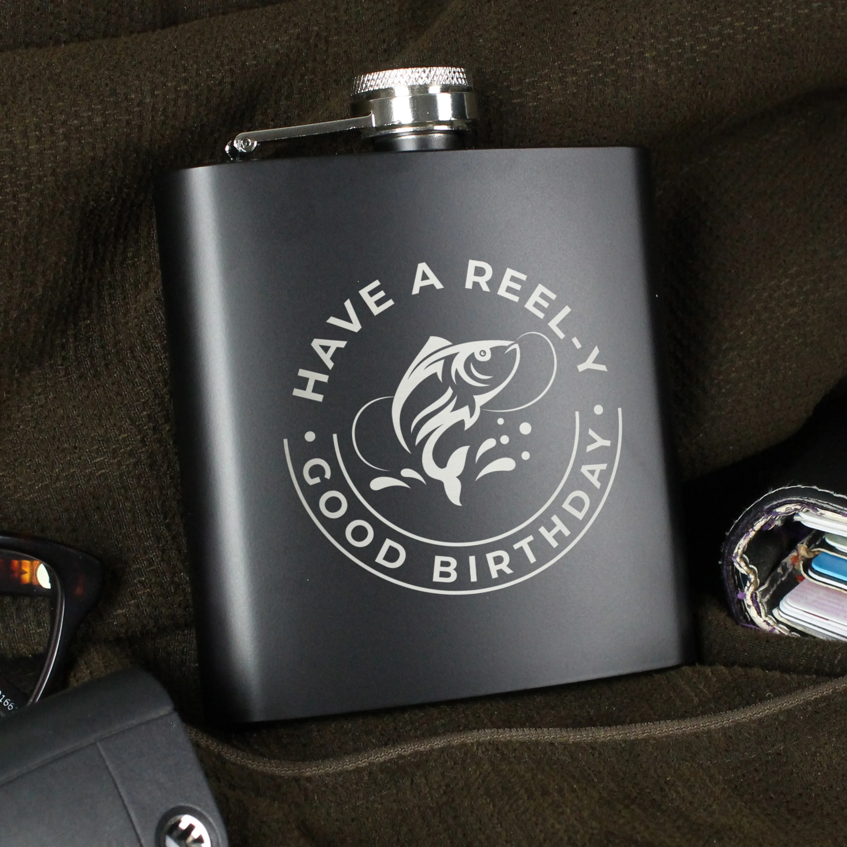 Personalised Fishing Black Hip Flask - Image 6