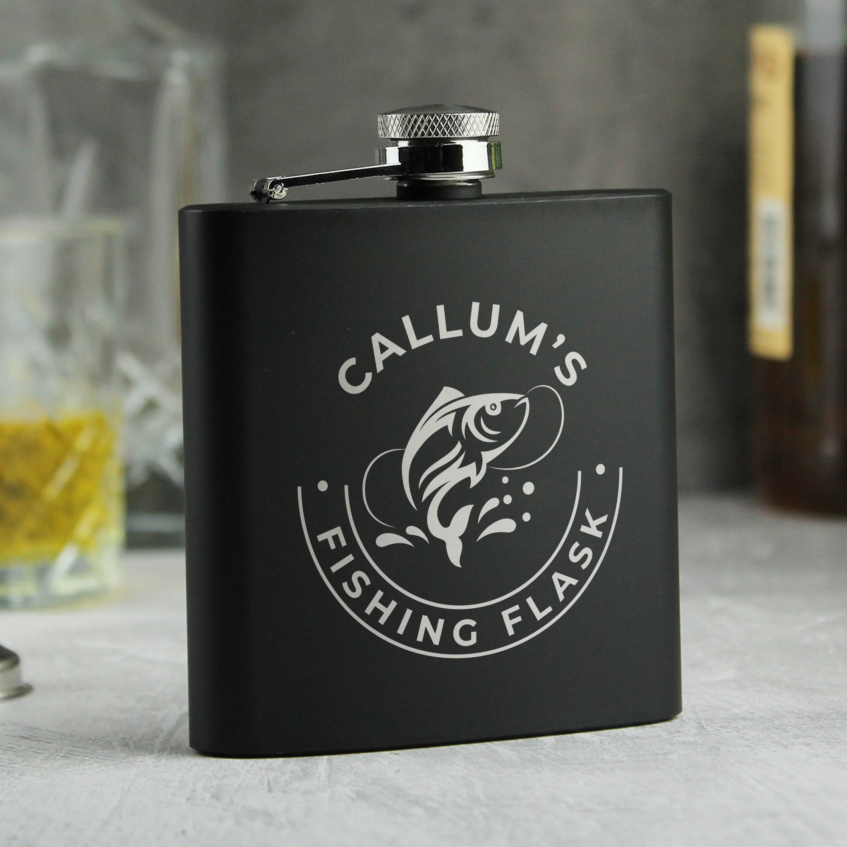 Personalised Fishing Black Hip Flask - Image 7