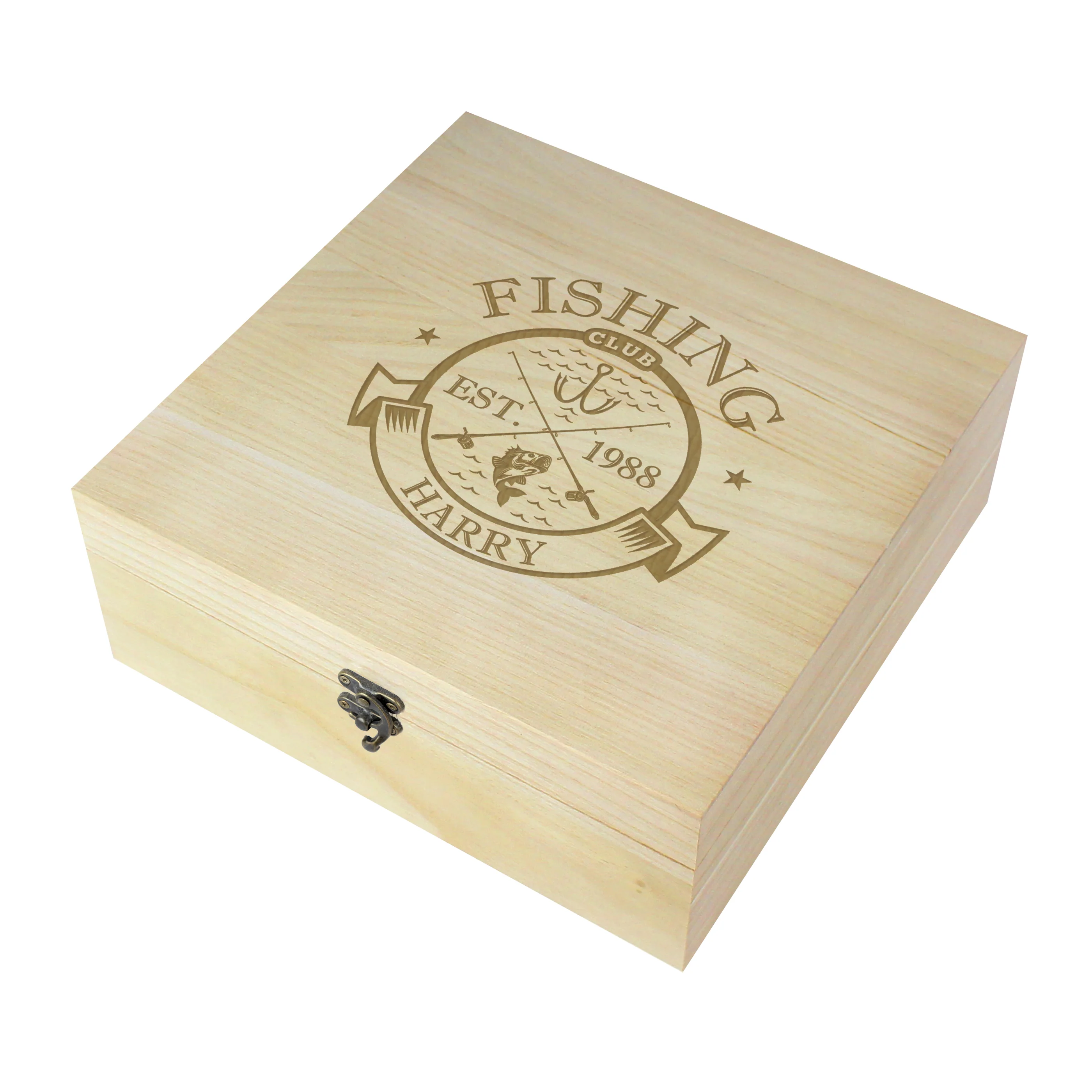 Personalised Fishing Club Wooden Keepsake Box - Image 3