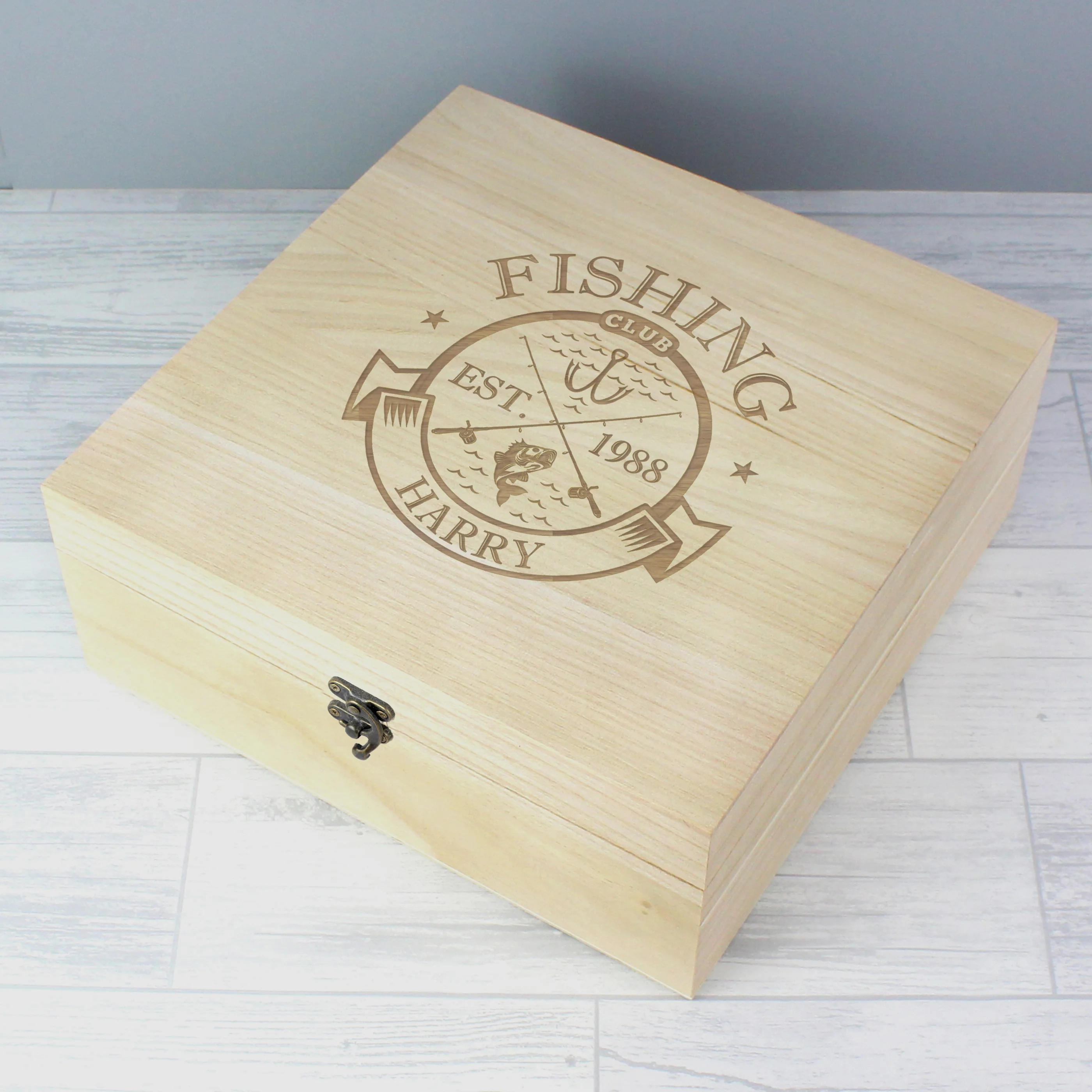 Personalised Fishing Club Wooden Keepsake Box - Image 4