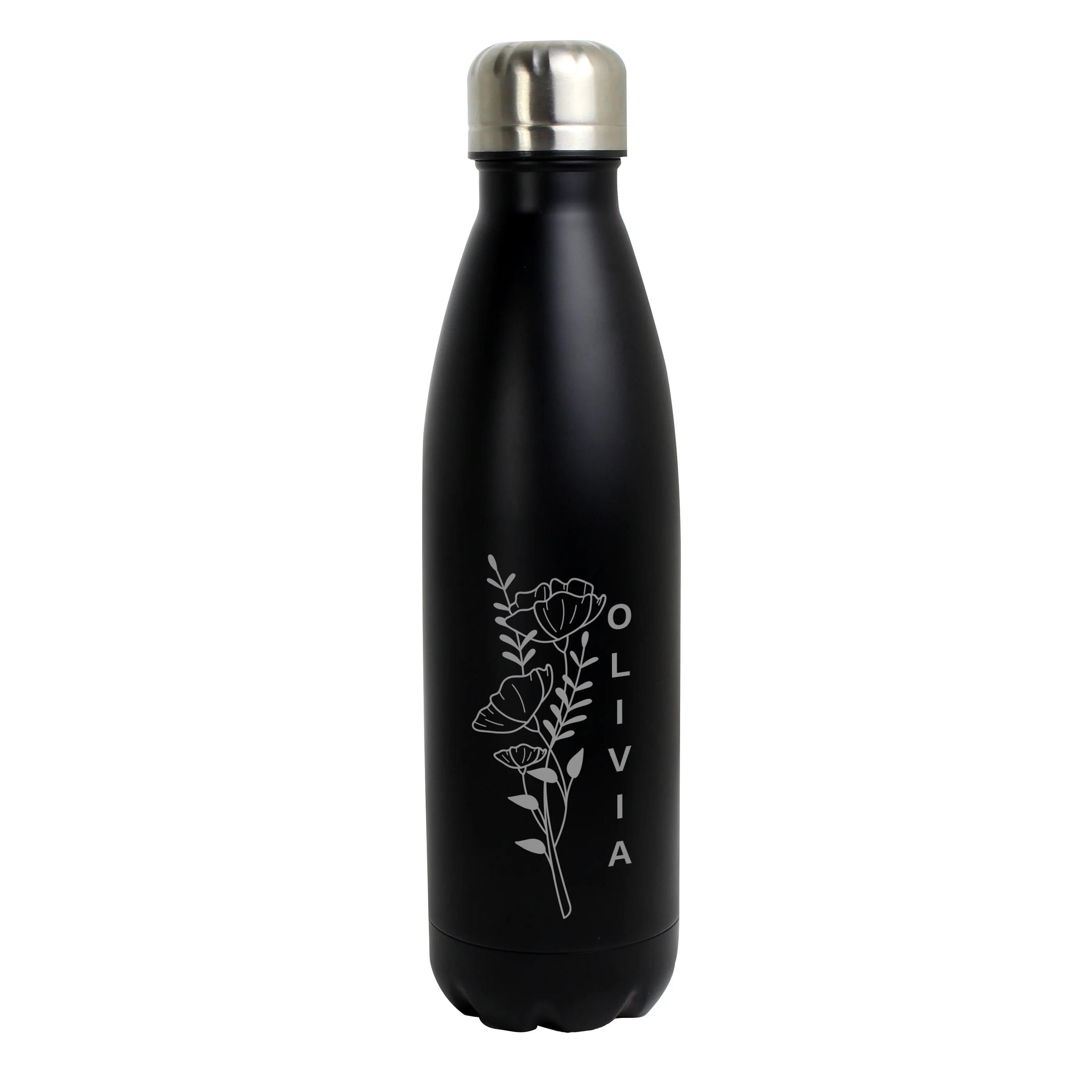 Personalised Floral Black Metal Insulated Drinks Bottle - Image 5