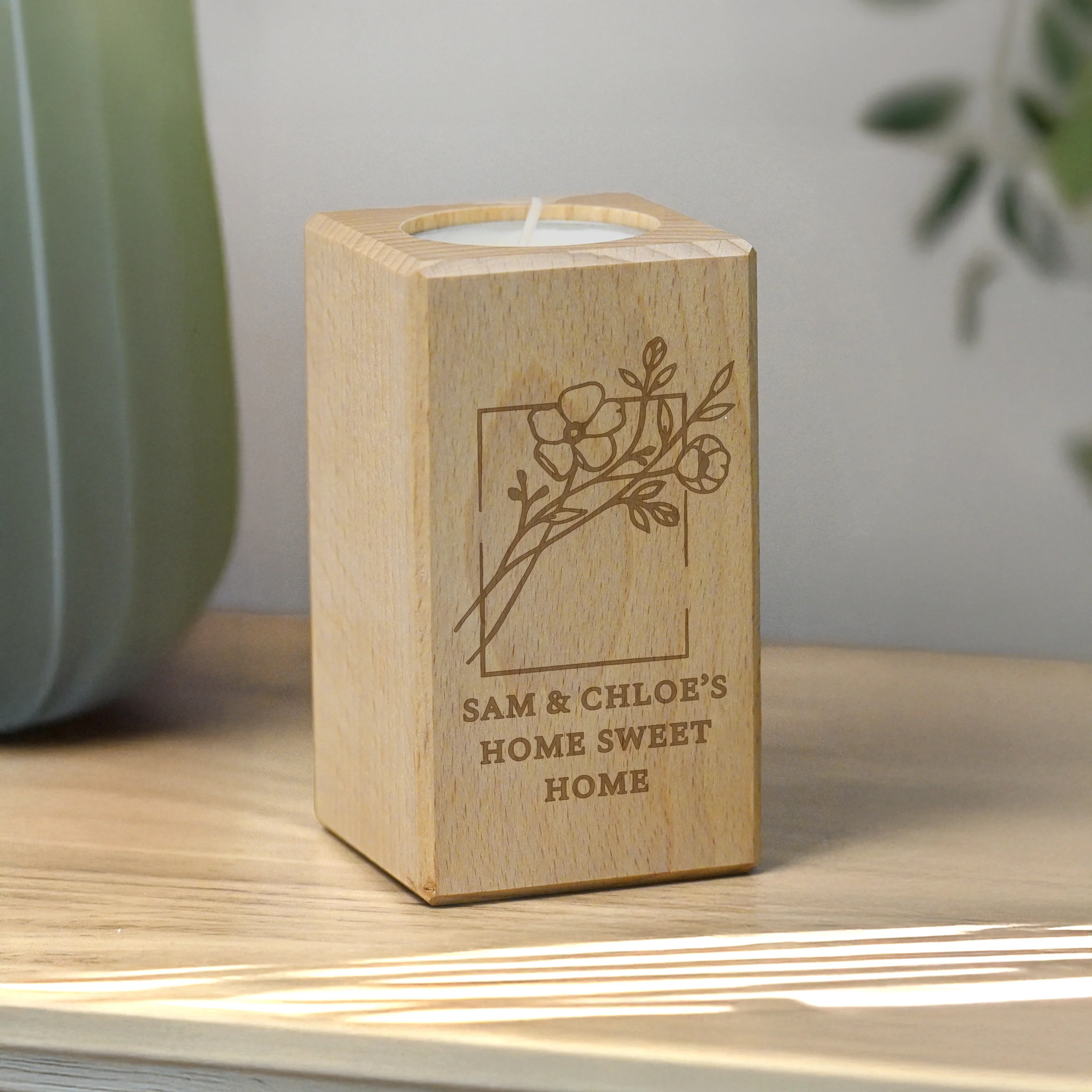 Personalised Floral Bouquet Wooden Tealight Holder - Image 3
