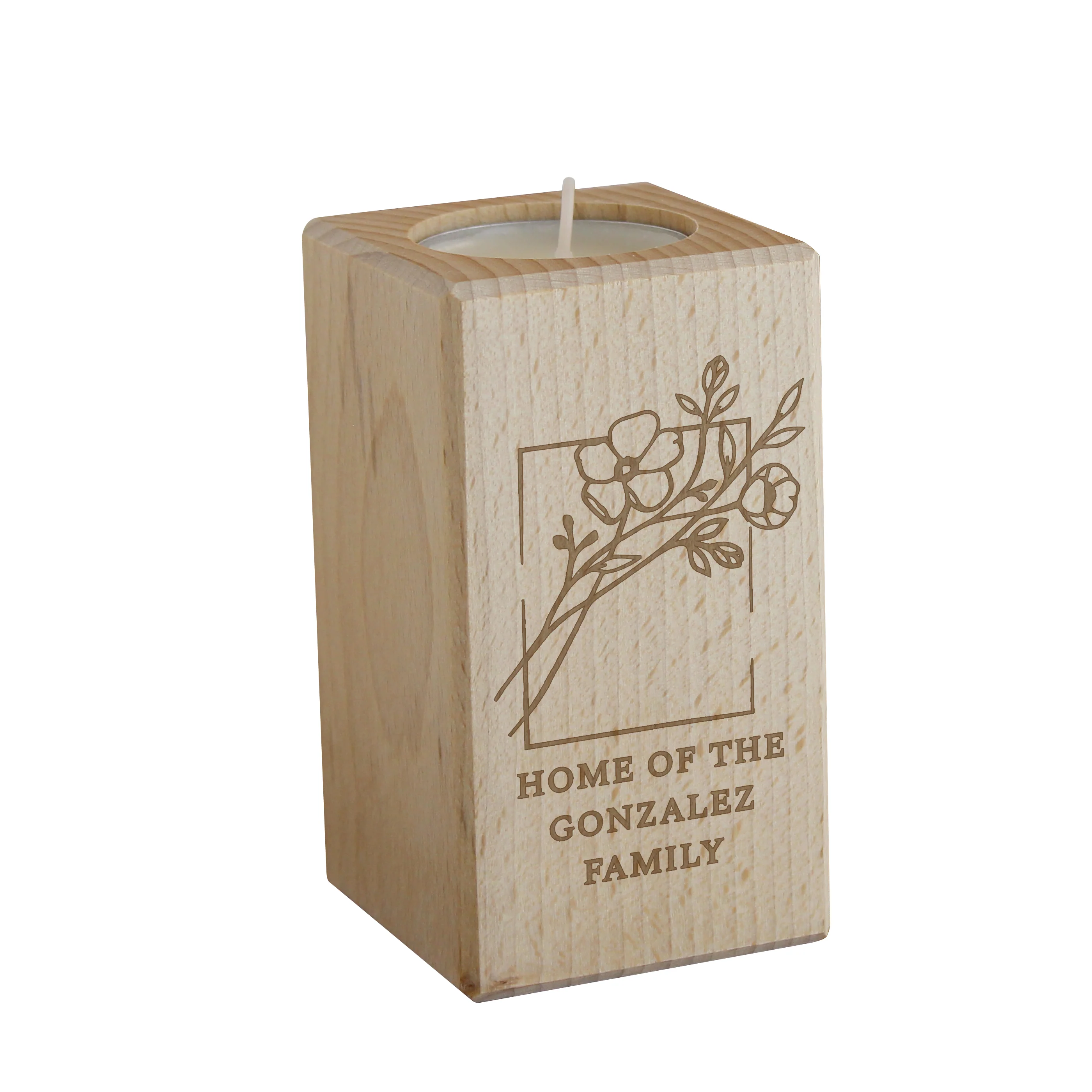 Personalised Floral Bouquet Wooden Tealight Holder - Image 4