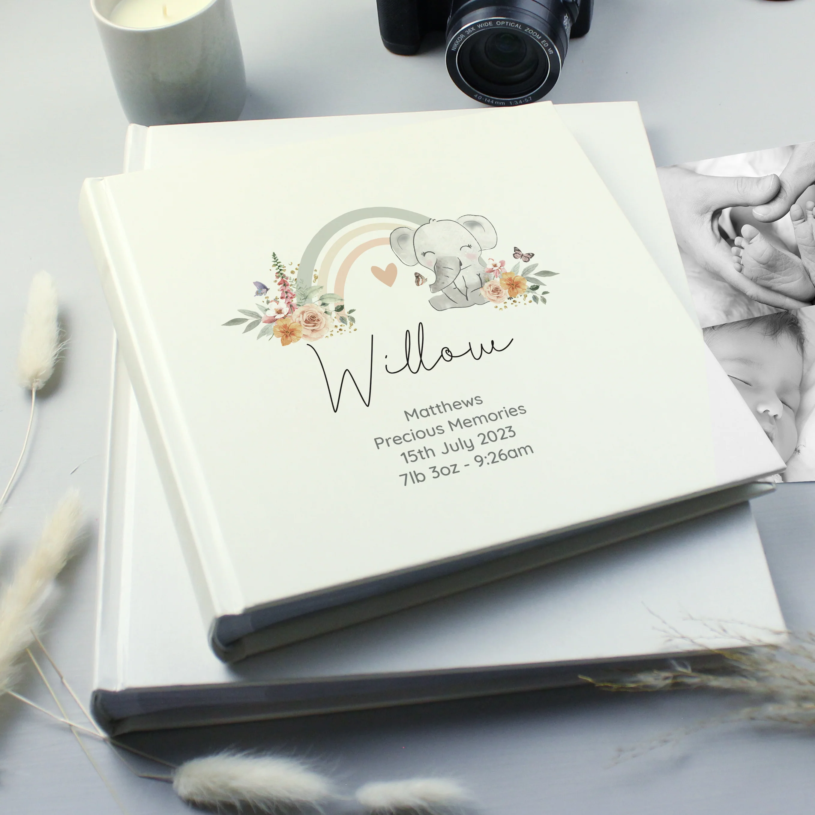 Personalised Floral Elephant Square Photo Album - Image 2