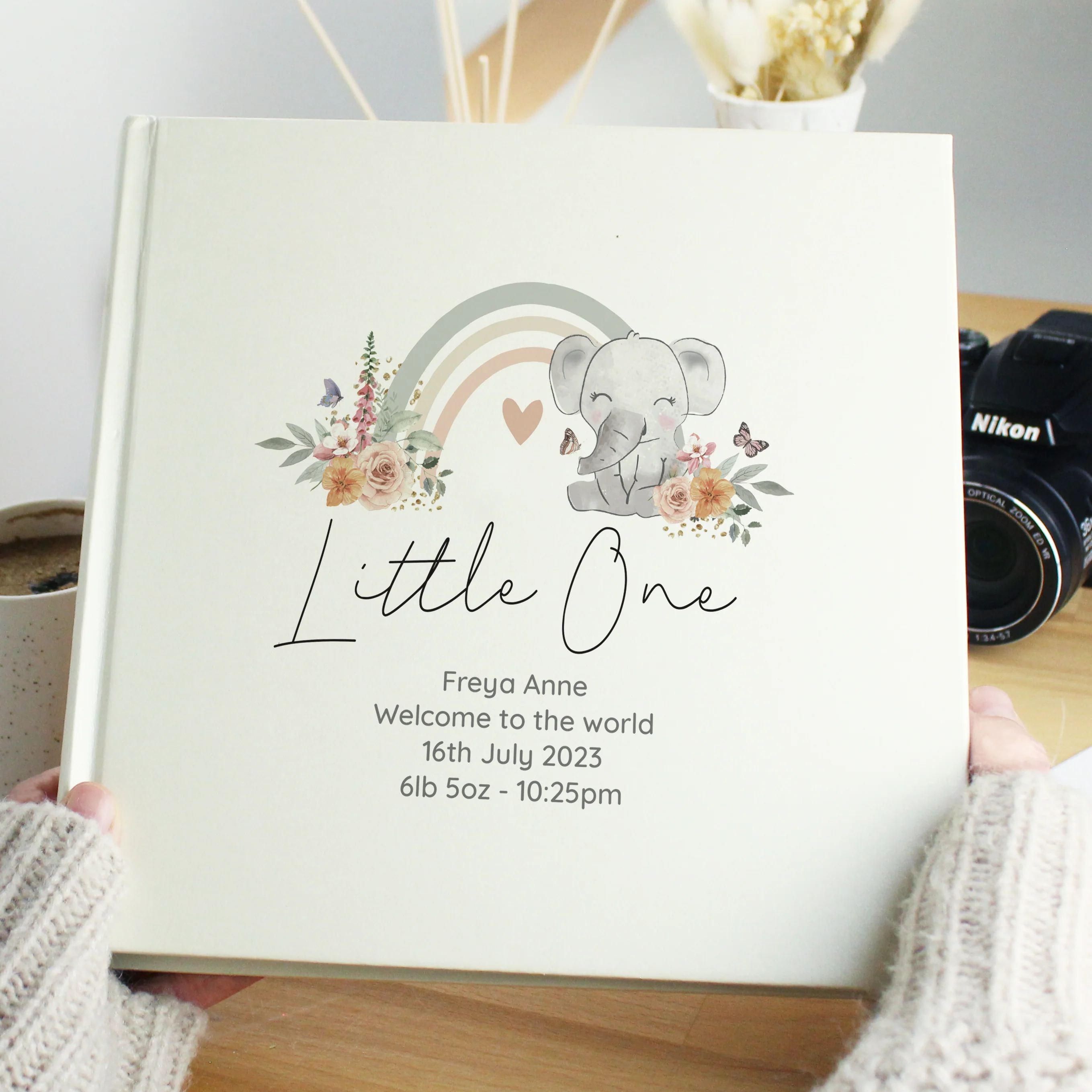 Personalised Floral Elephant Square Photo Album - Image 3