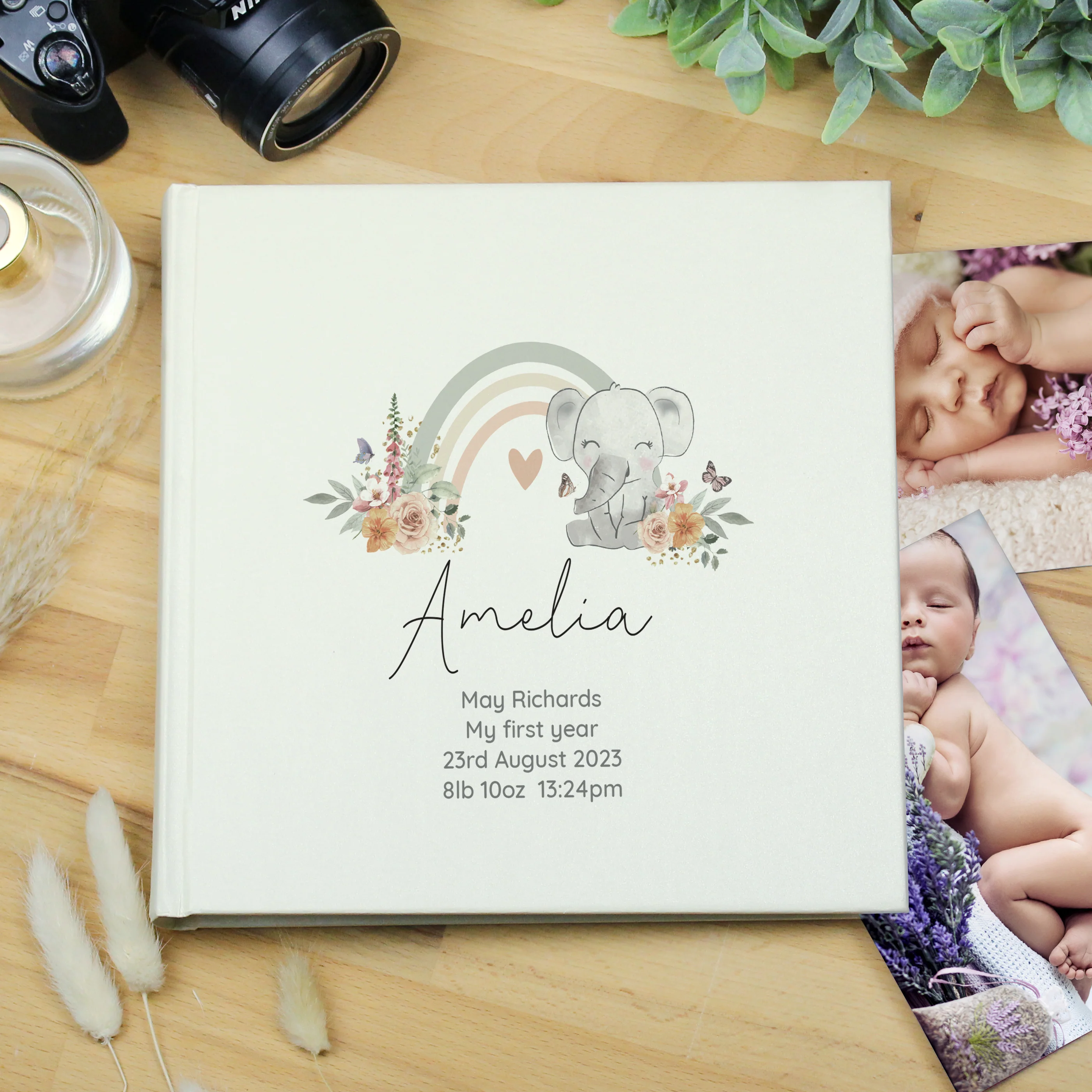Personalised Floral Elephant Square Photo Album - Image 7