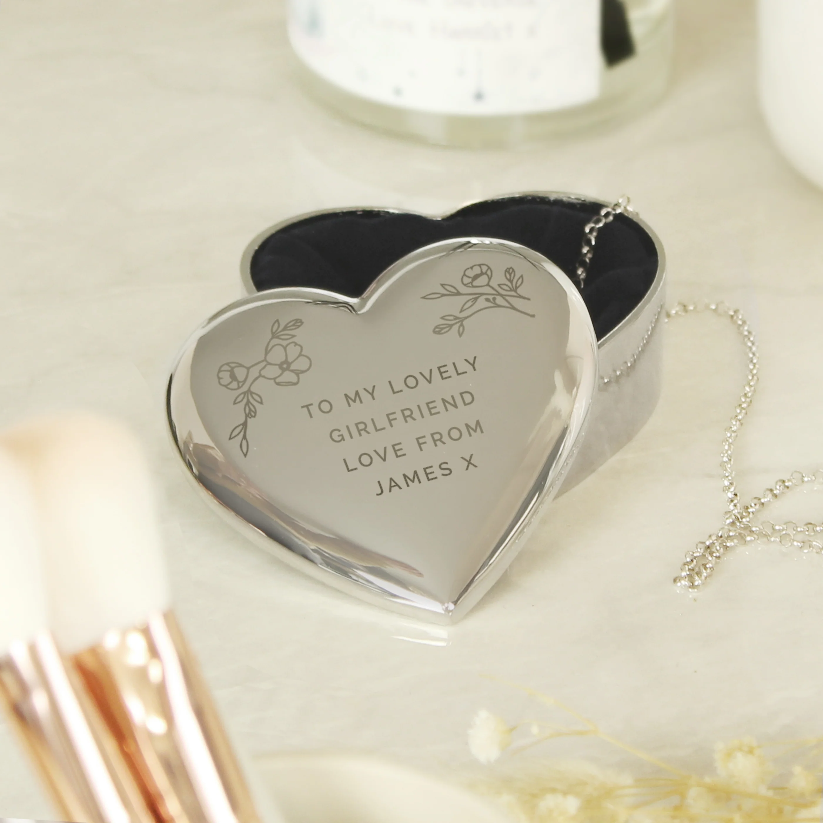 Personalised Floral Free Text Heart Trinket Box - Image 2