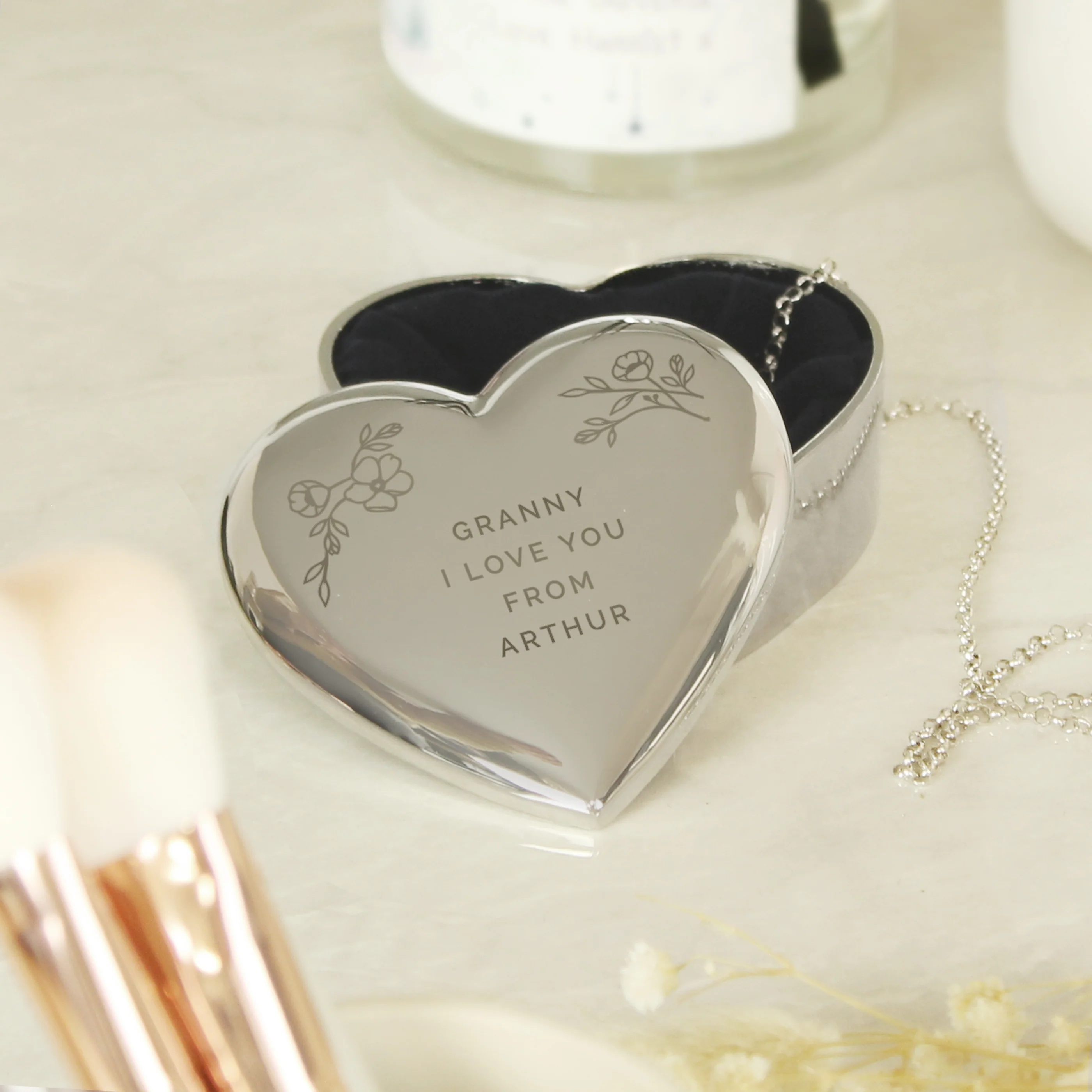 Personalised Floral Free Text Heart Trinket Box - Image 6