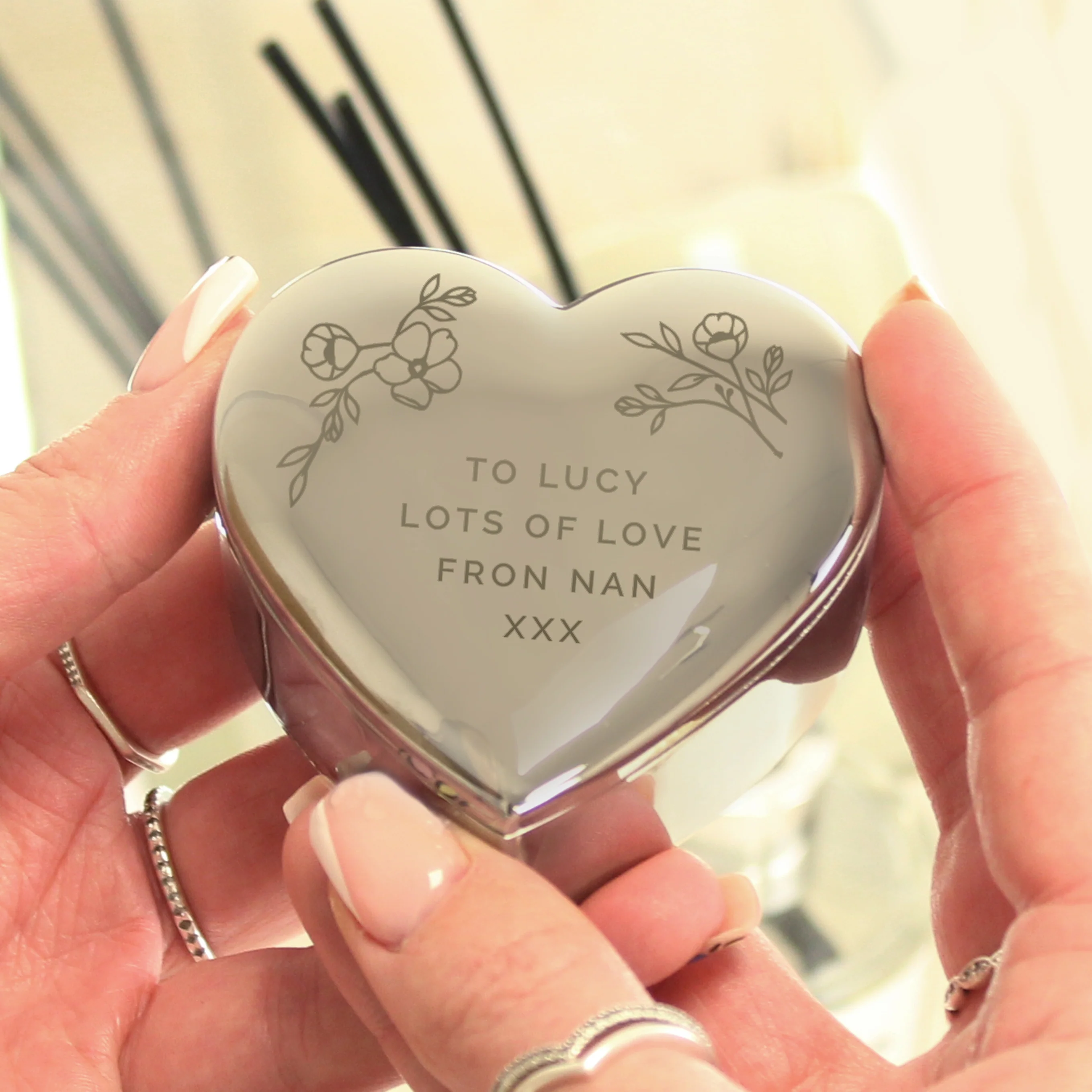 Personalised Floral Free Text Heart Trinket Box - Image 8