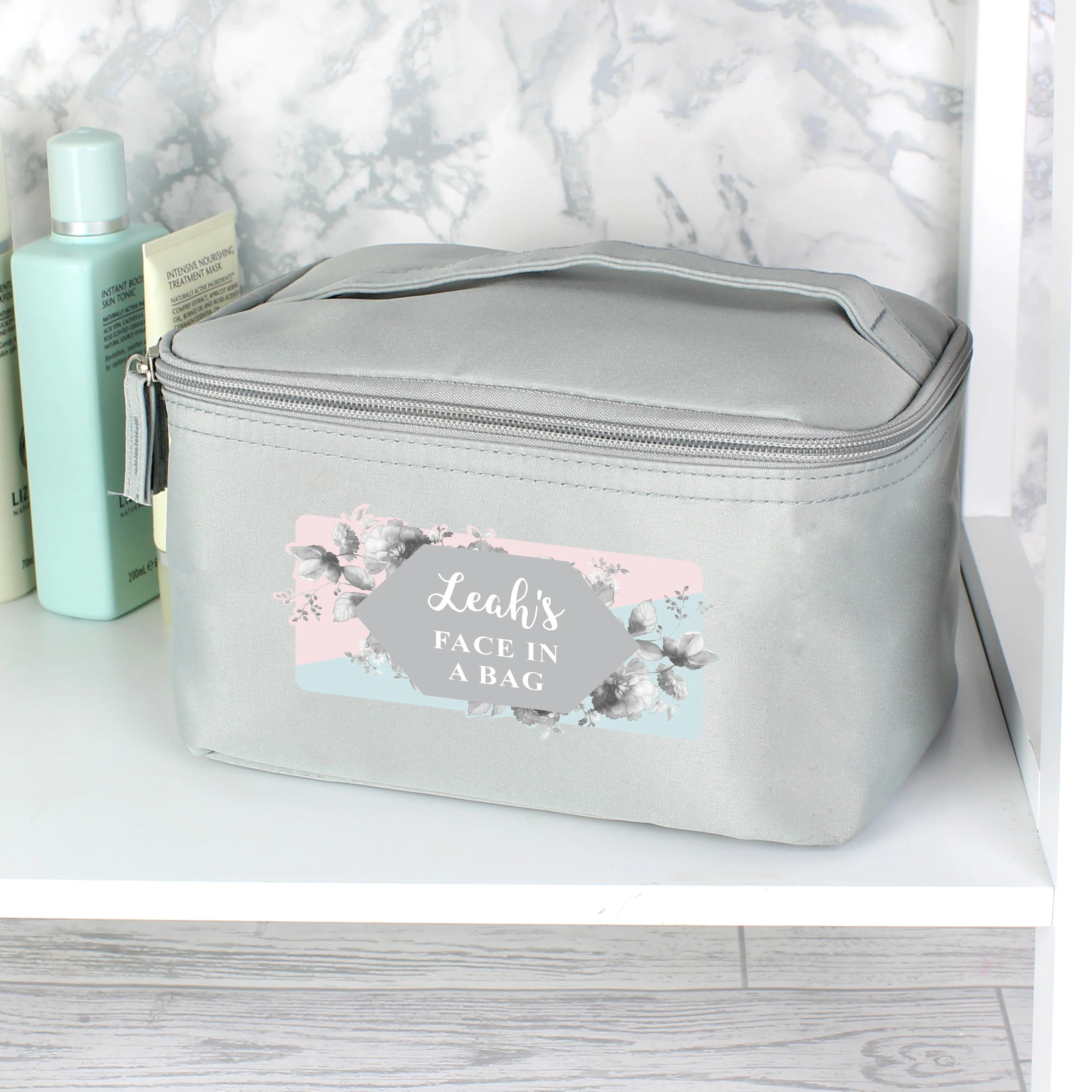 Personalised Floral Grey Toiletry Bag - Image 6