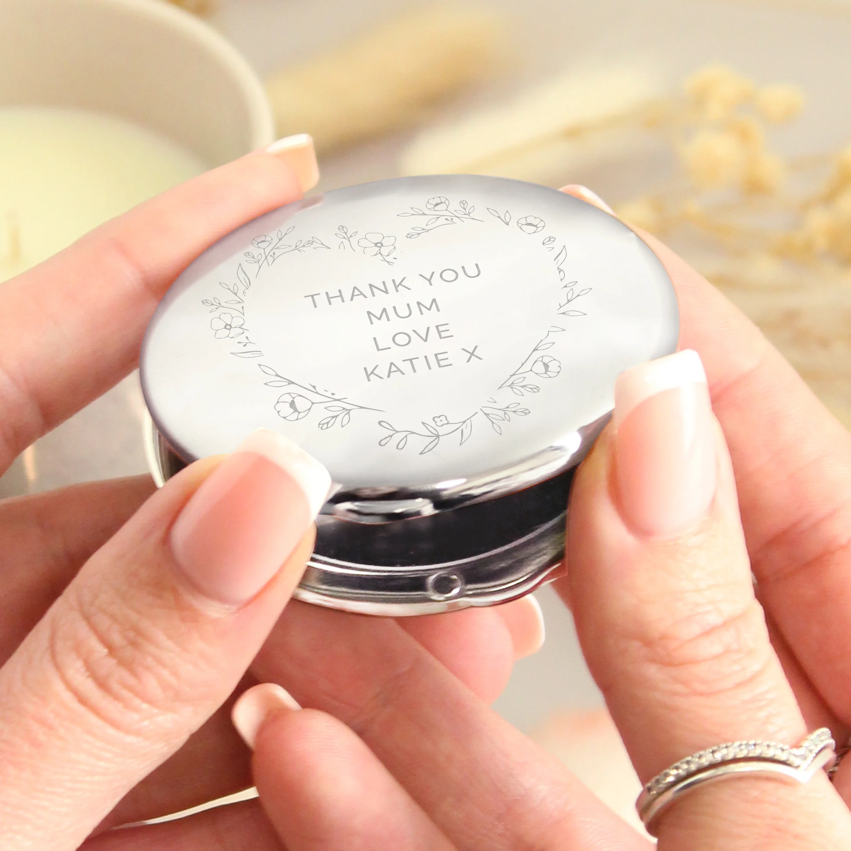 Personalised Floral Heart Compact Mirror - Image 2