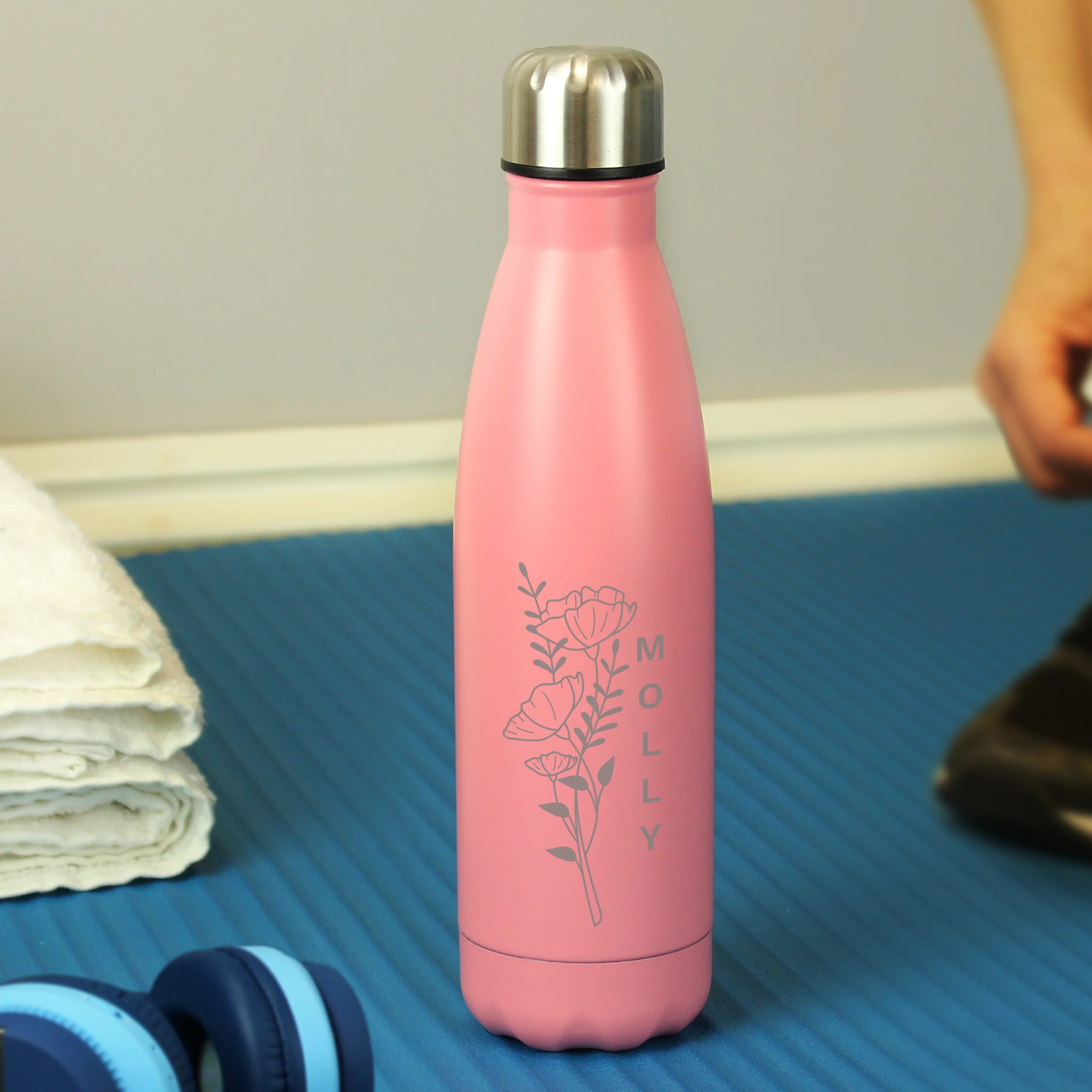 Personalised Floral Pink Metal Insulated Drinks Bottle - Image 4