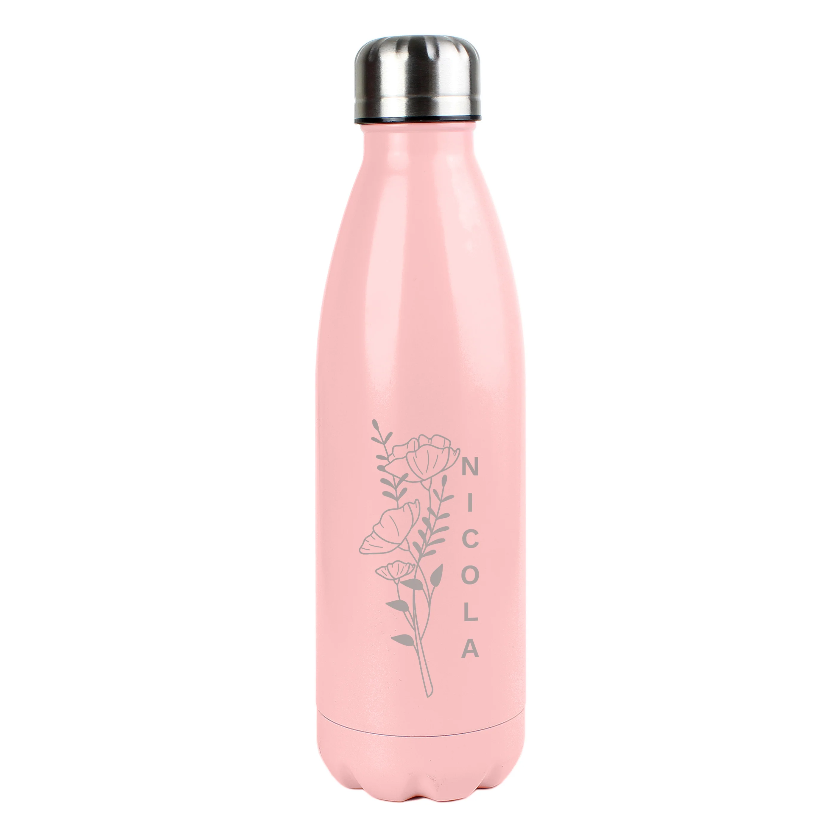 Personalised Floral Pink Metal Insulated Drinks Bottle - Image 5