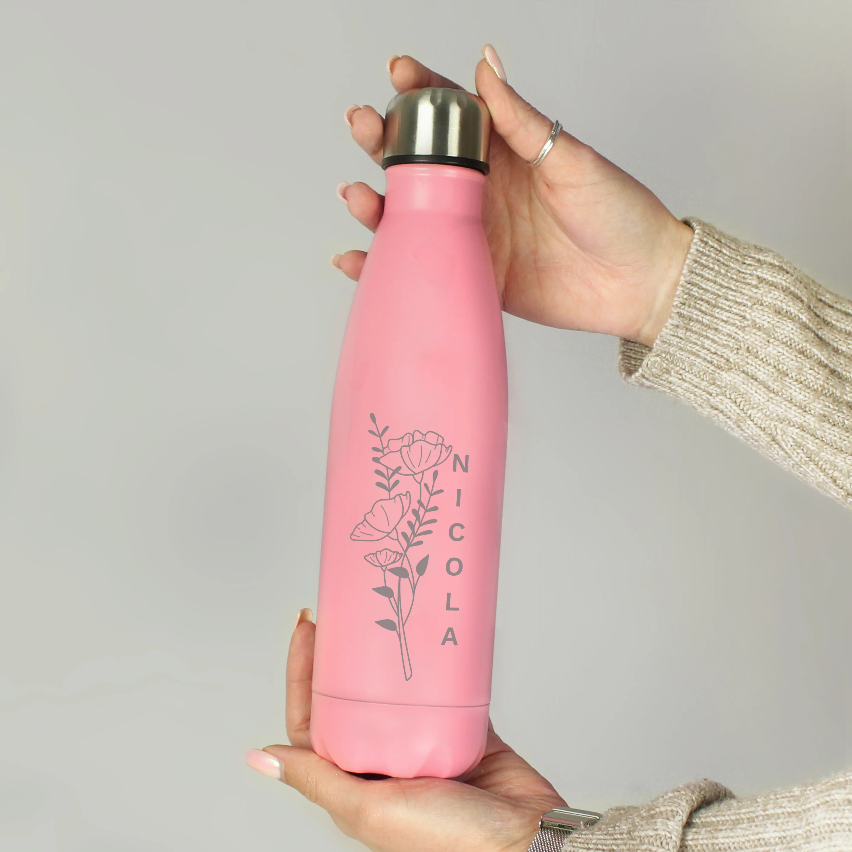 Personalised Floral Pink Metal Insulated Drinks Bottle - Image 6