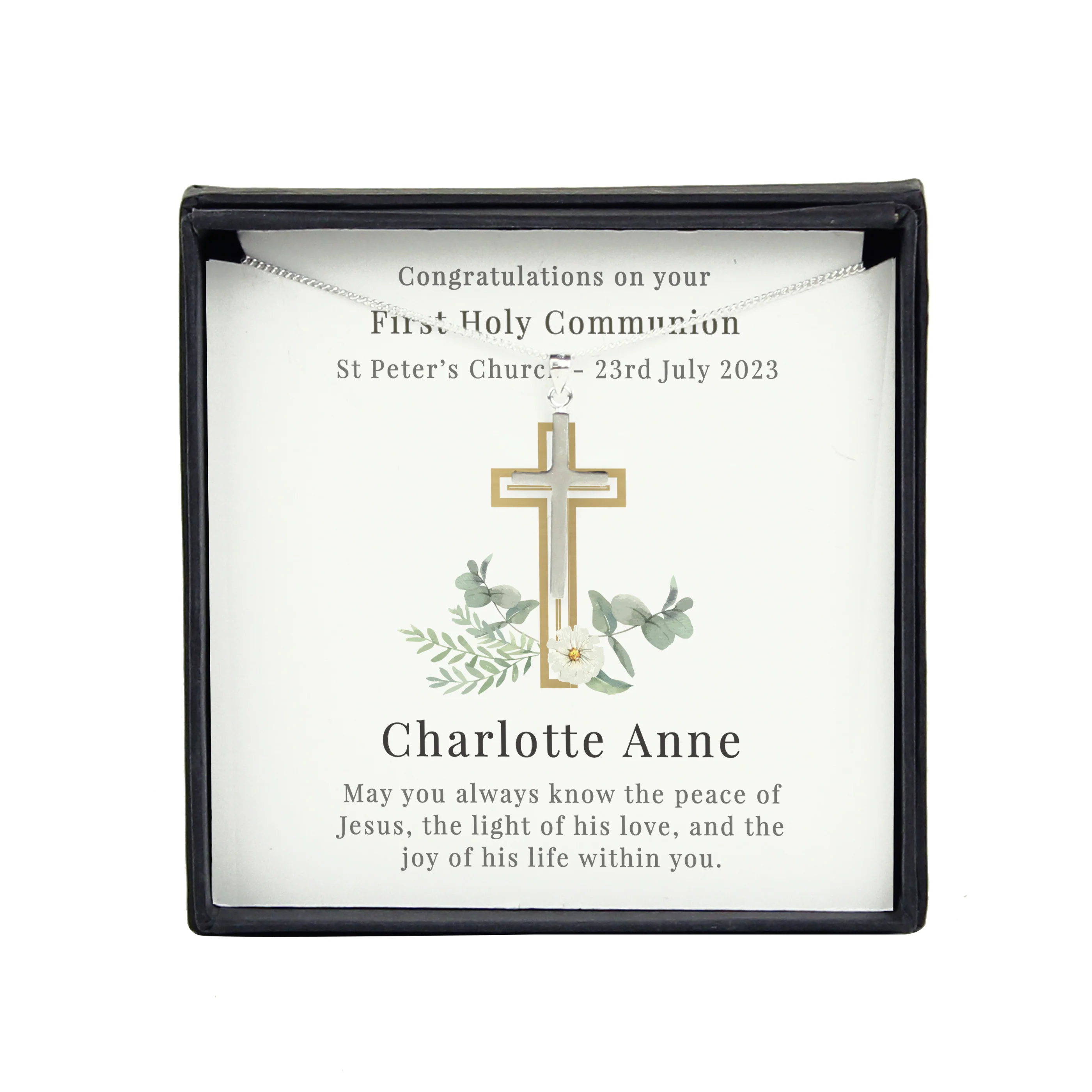 Personalised Floral Religious Sentiment Cross Necklace and Box - Image 5