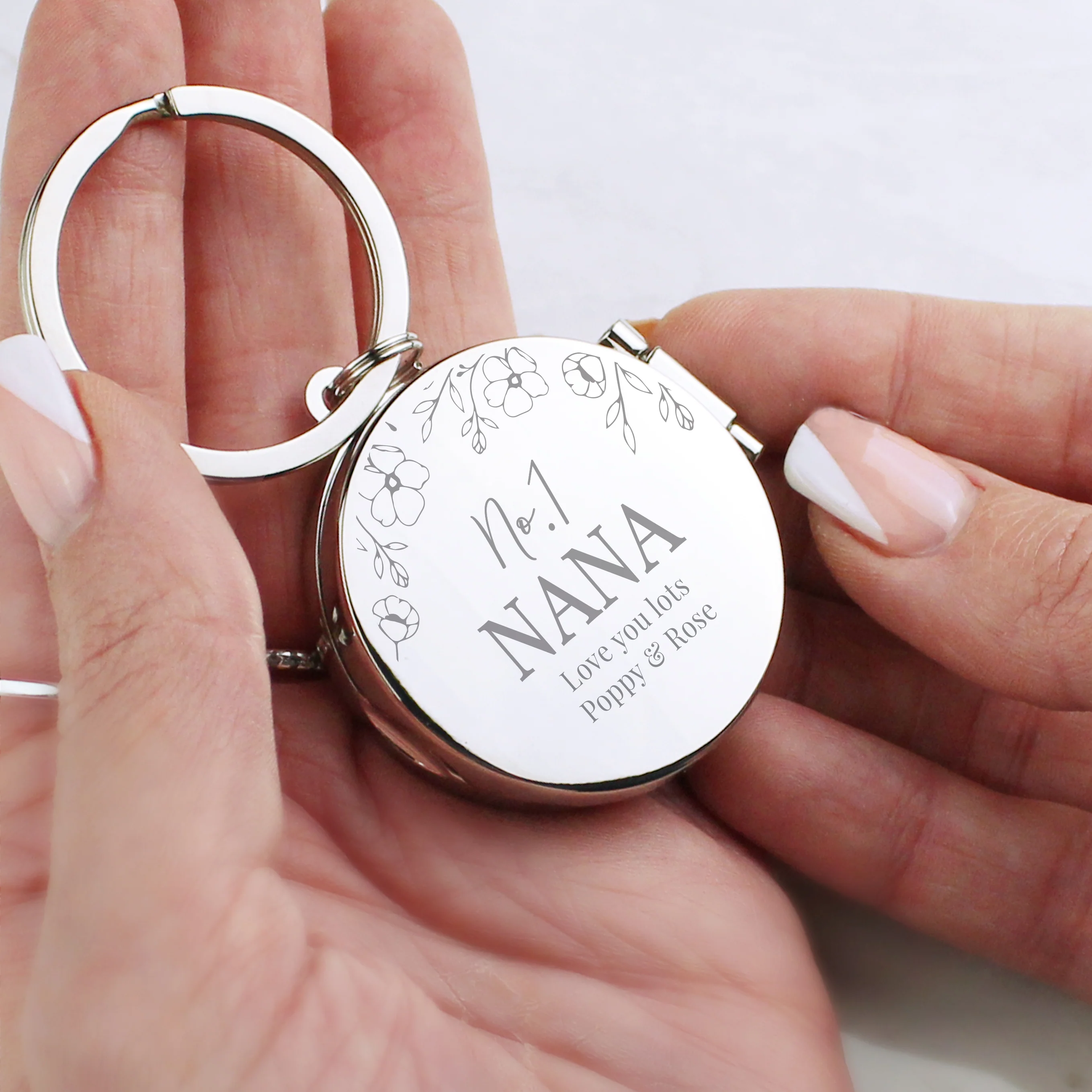 Personalised Floral Round Photo Frame Keyring - Image 3