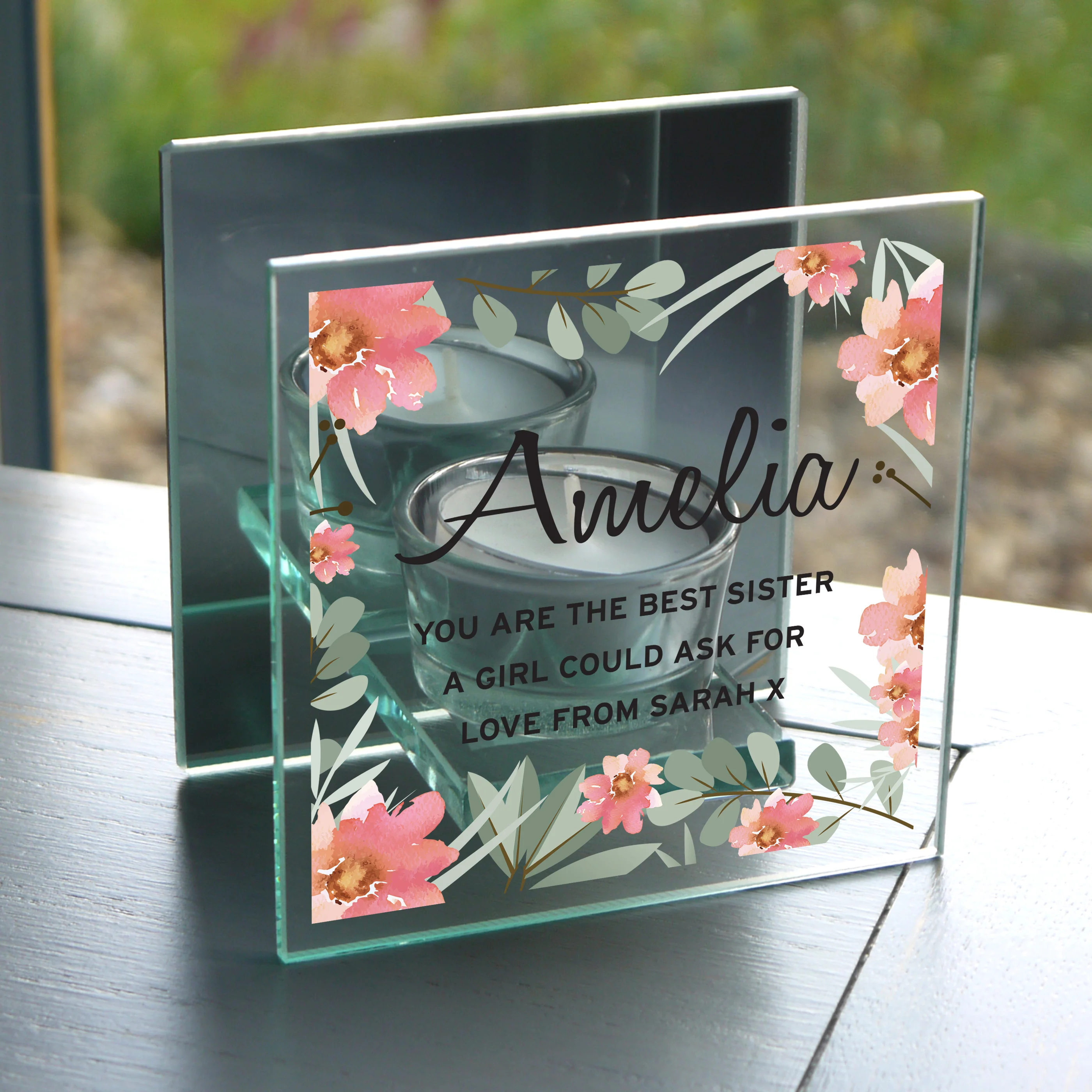Personalised Floral Sentimental Mirrored Glass Tea Light Candle Holder - Image 5