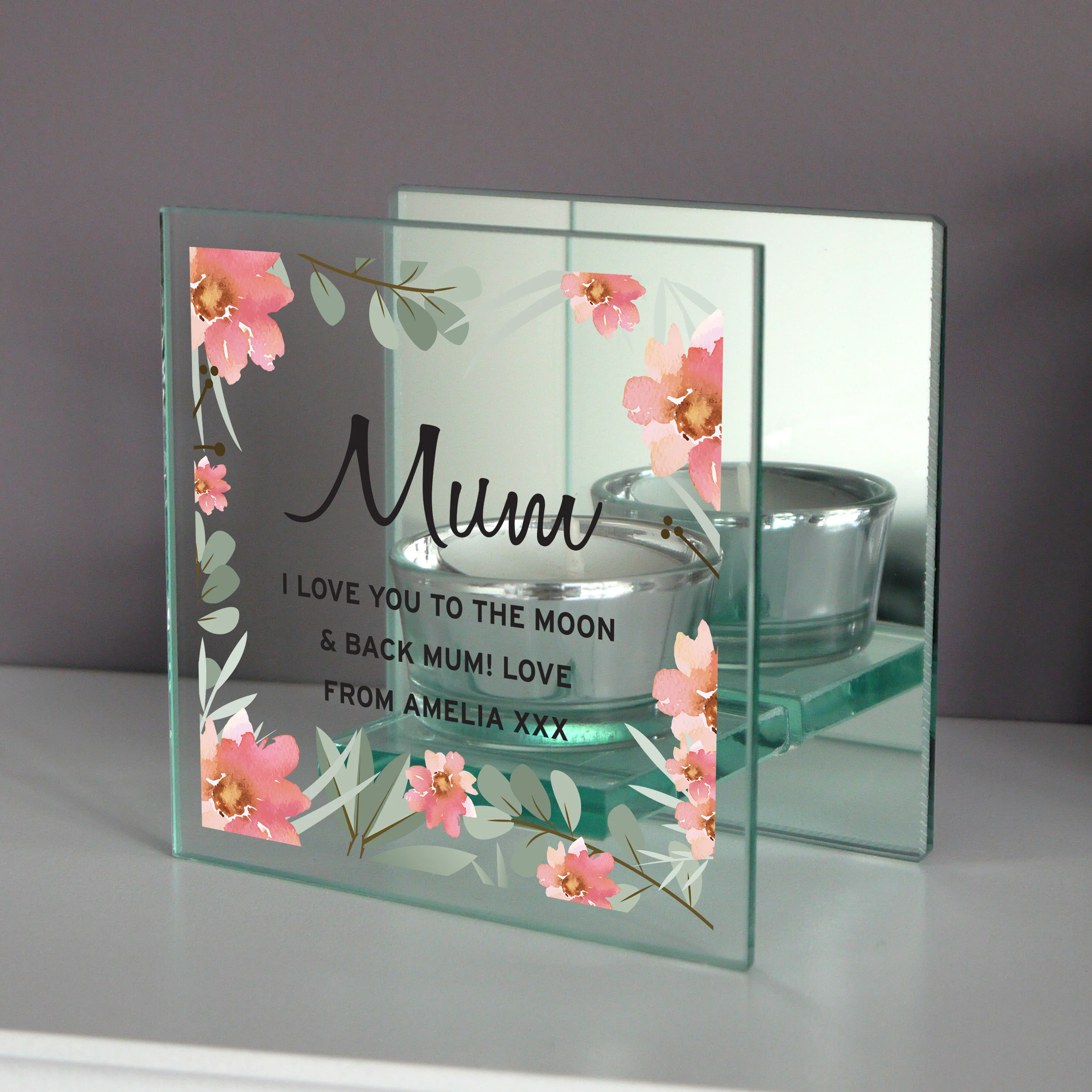 Personalised Floral Sentimental Mirrored Glass Tea Light Candle Holder - Image 6
