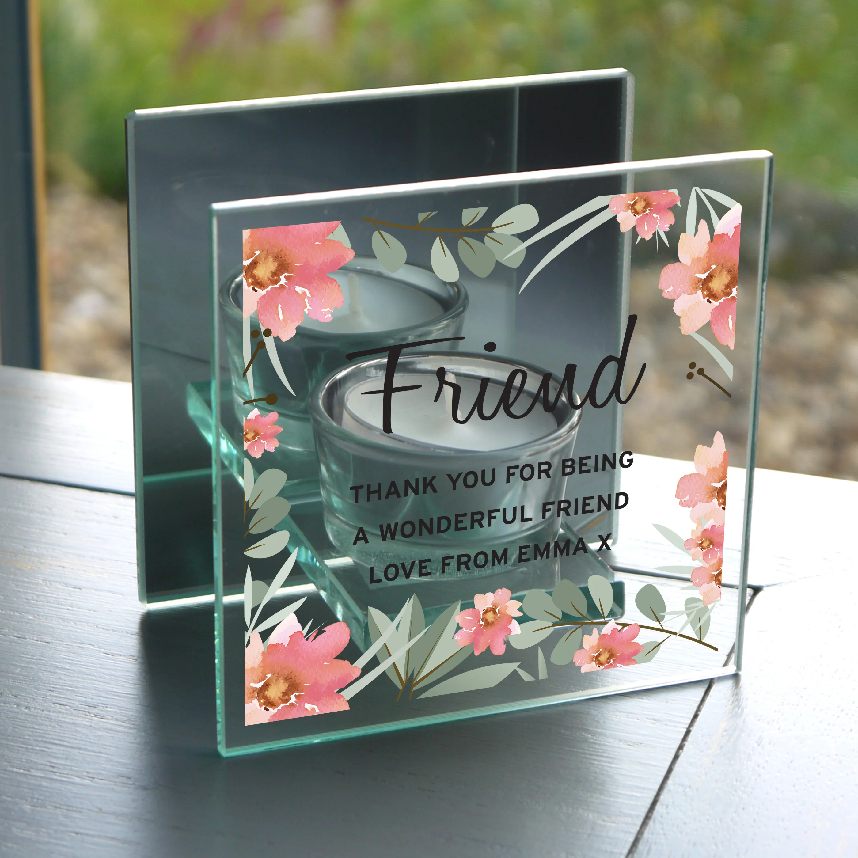 Personalised Floral Sentimental Mirrored Glass Tea Light Candle Holder - Image 7
