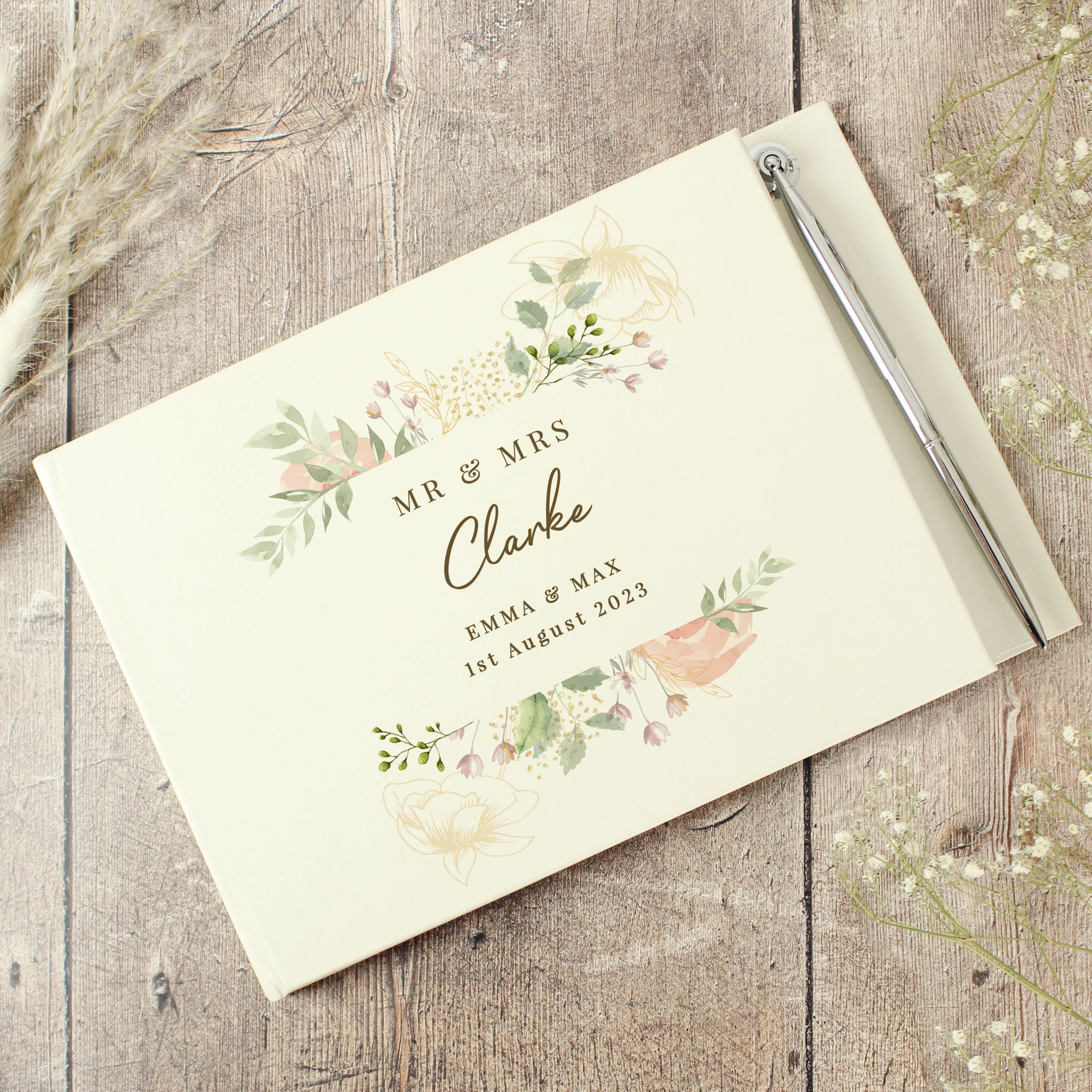 Personalised Floral Watercolour Hardback Guest Book & Pen - Image 3