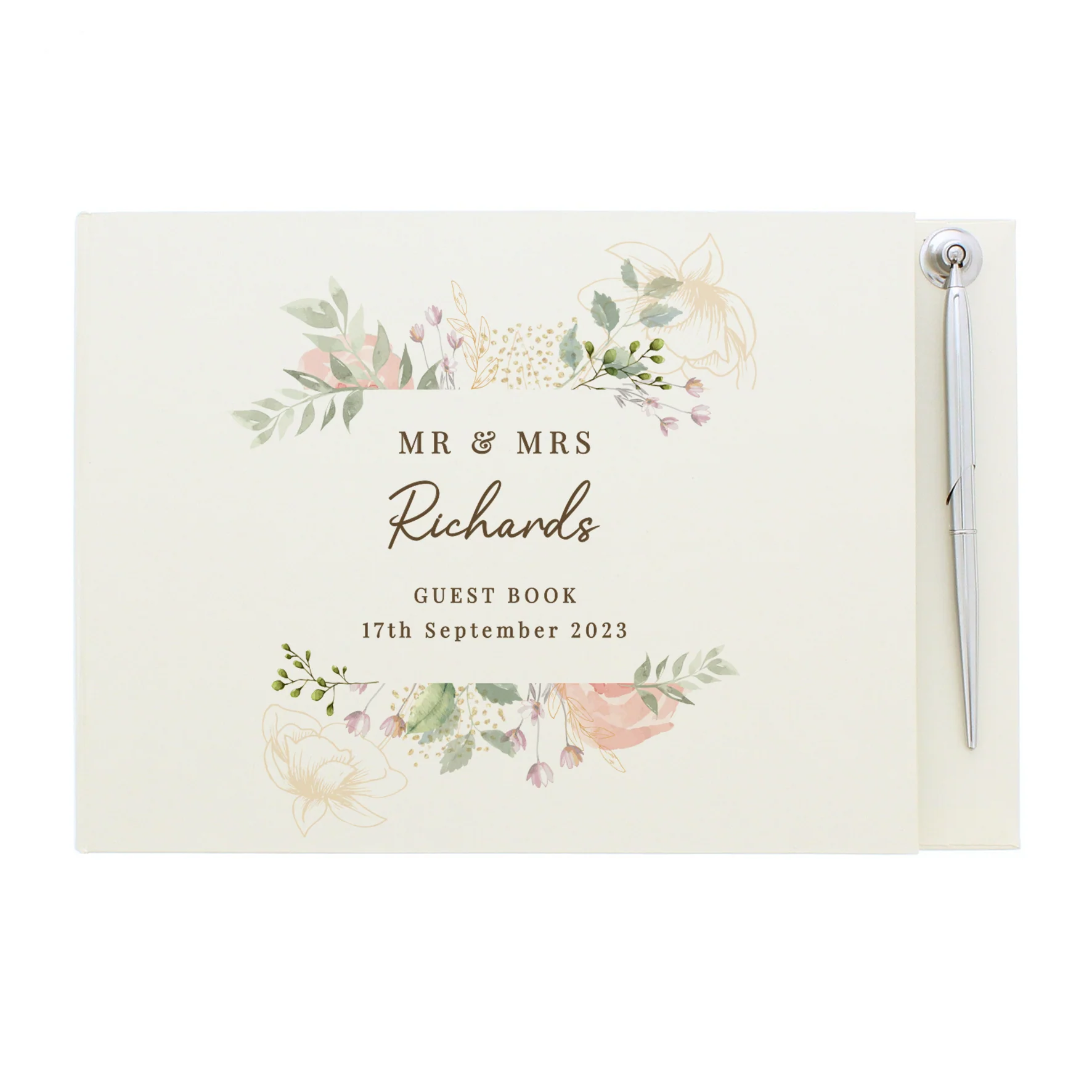 Personalised Floral Watercolour Hardback Guest Book & Pen - Image 5
