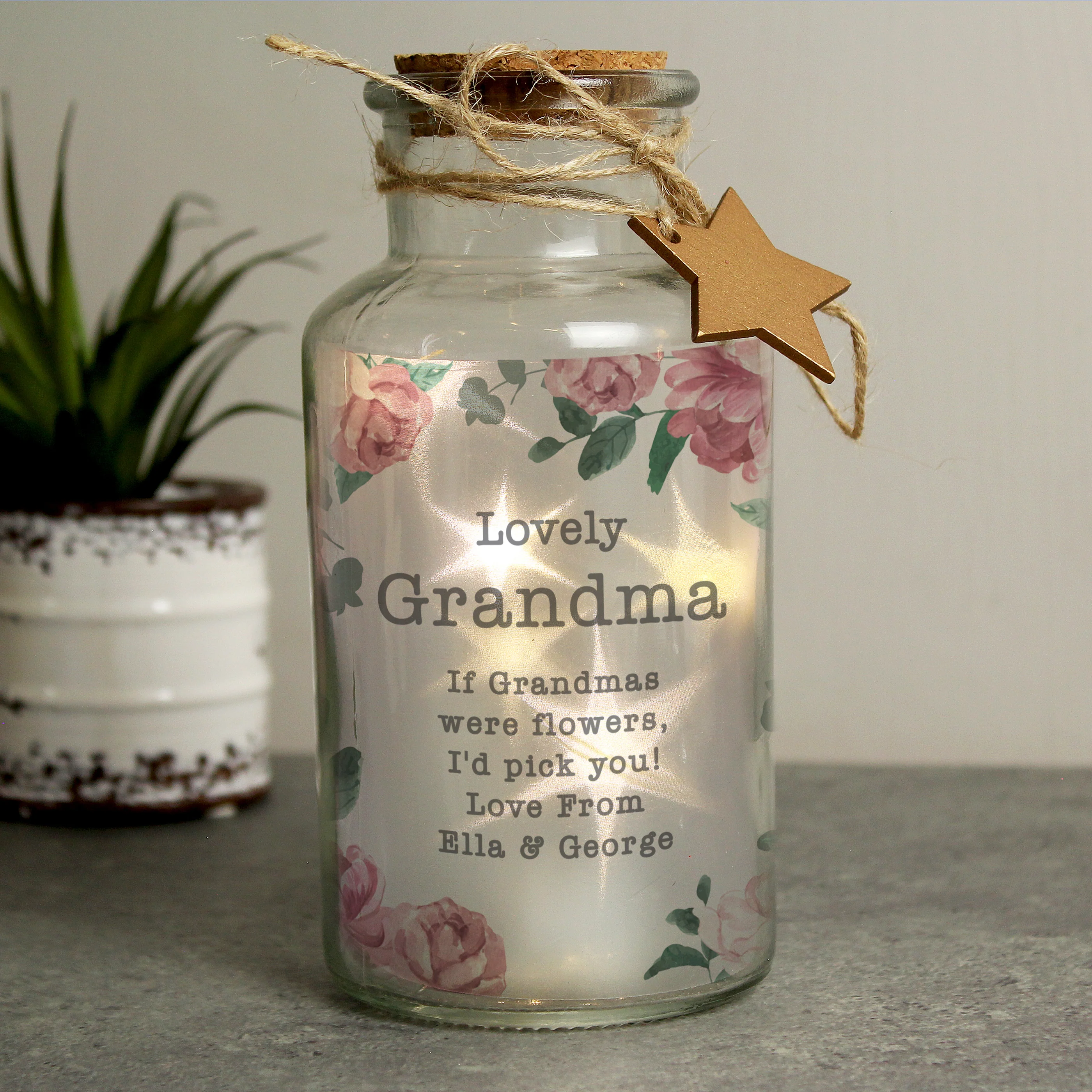 Personalised Floral Watercolour LED Glass Jar - Image 2