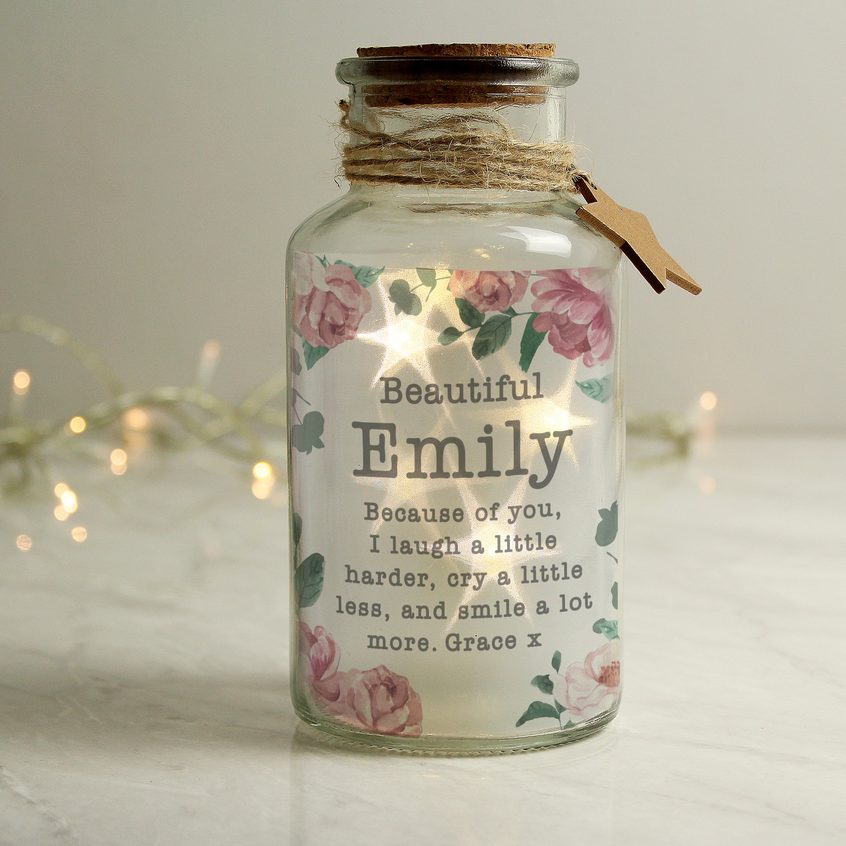 Personalised Floral Watercolour LED Glass Jar - Image 3