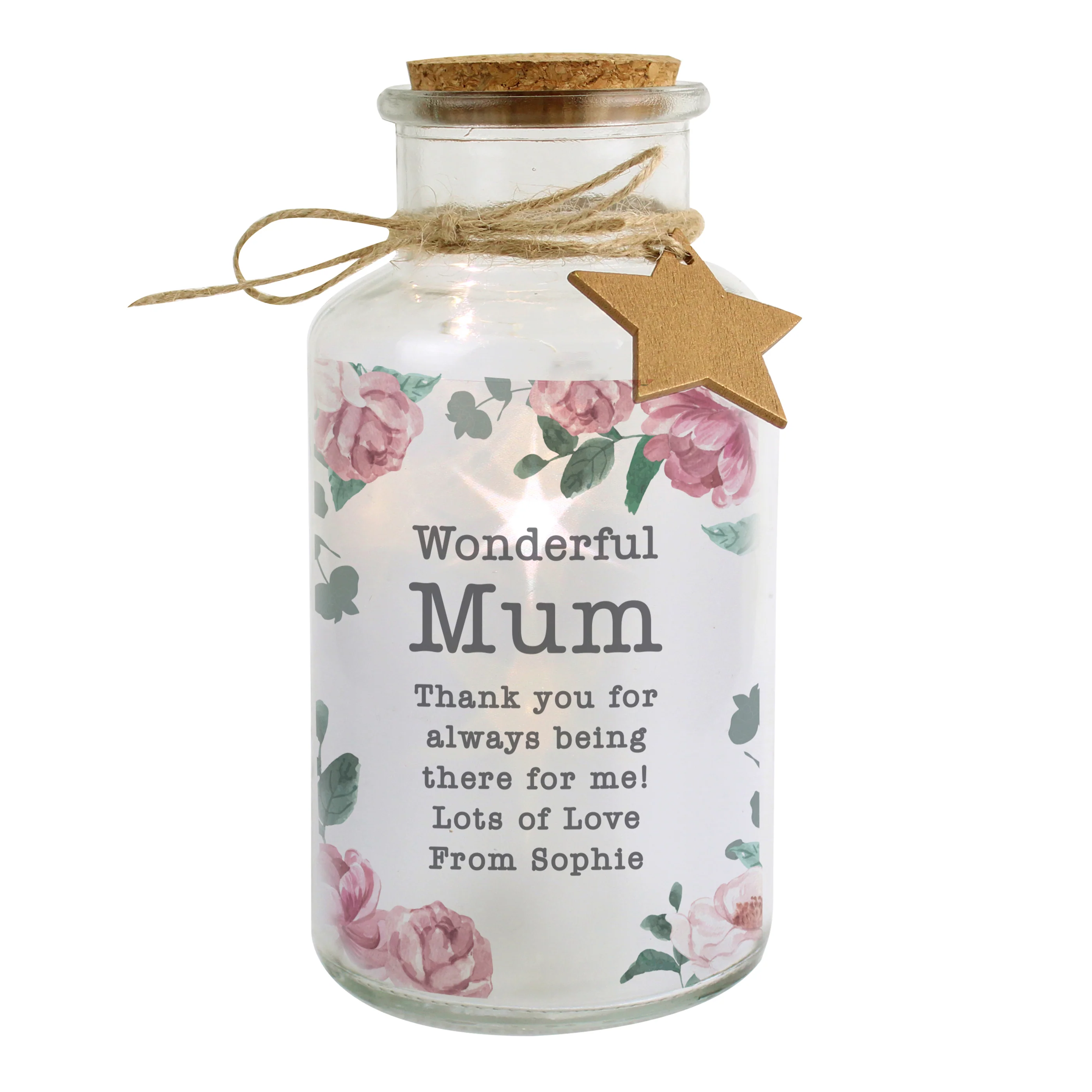 Personalised Floral Watercolour LED Glass Jar - Image 5