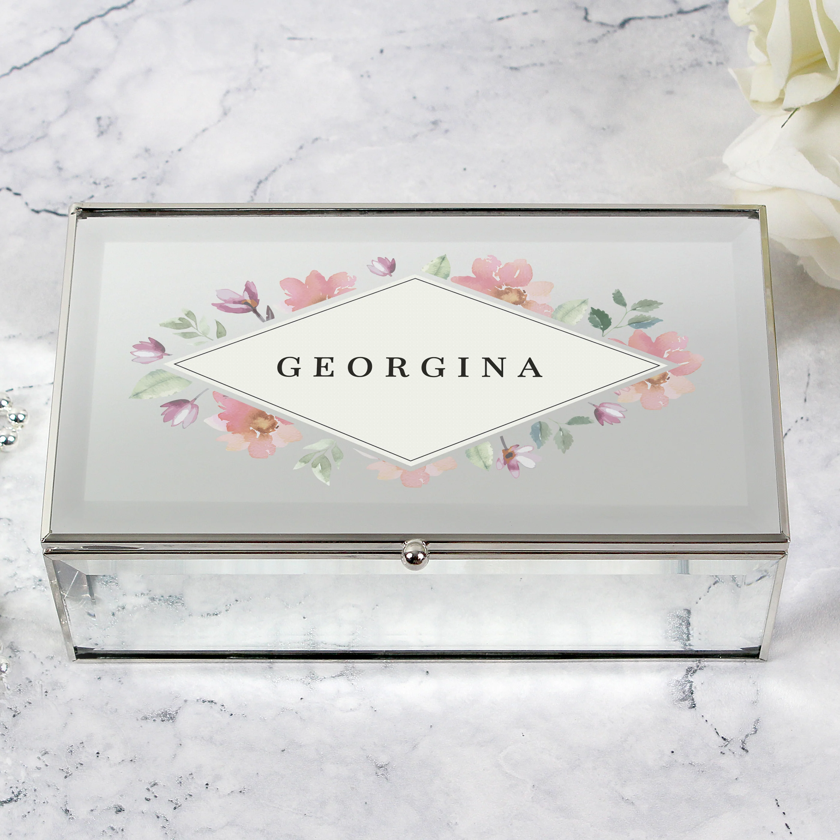Personalised Floral Watercolour Mirrored Jewellery Box - Image 2