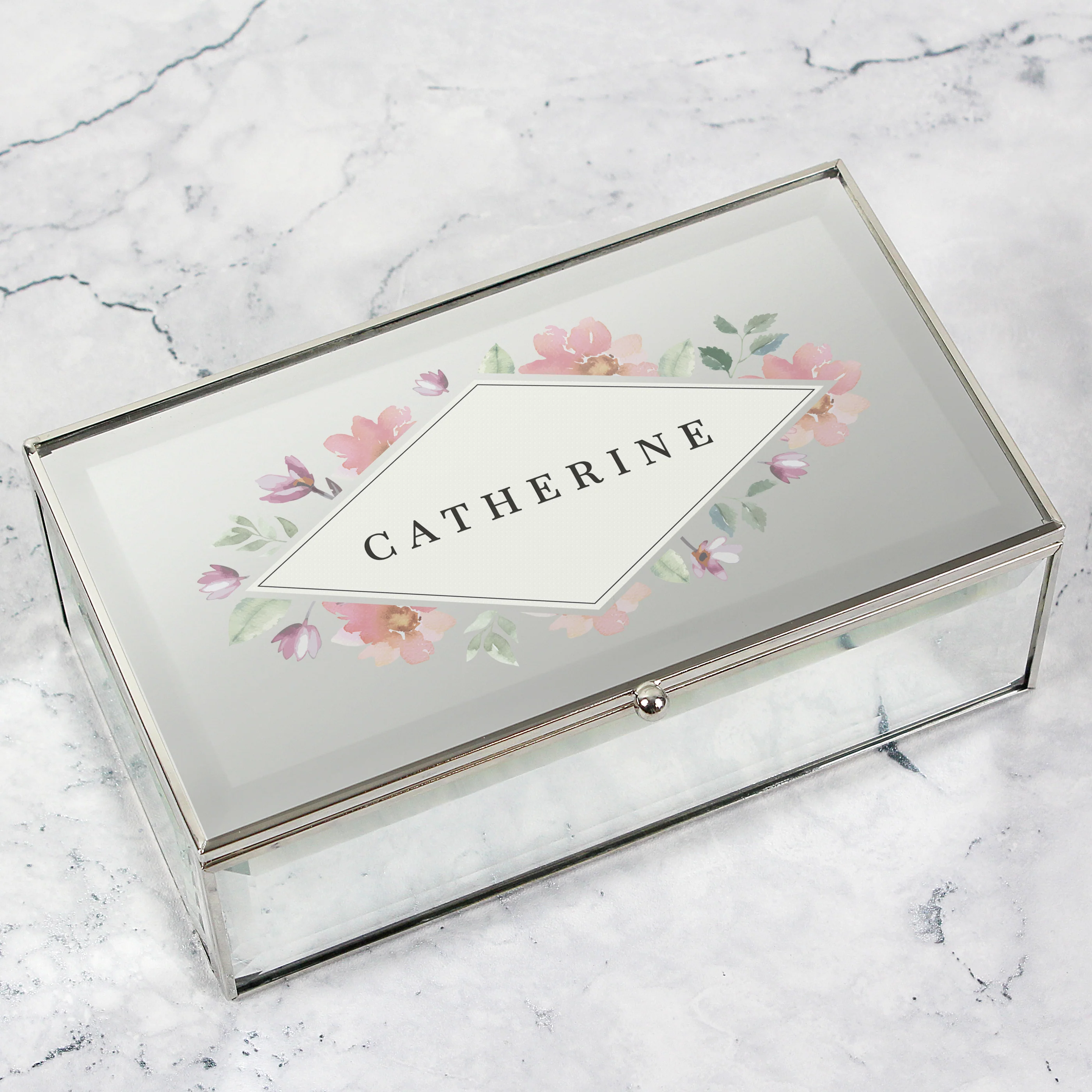 Personalised Floral Watercolour Mirrored Jewellery Box - Image 3