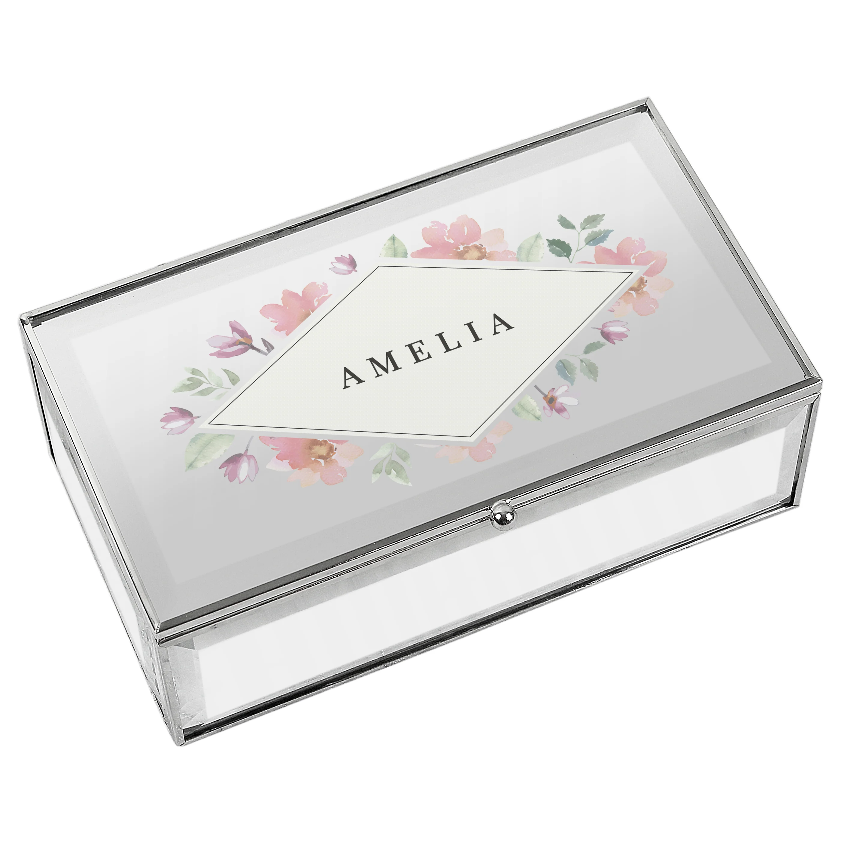Personalised Floral Watercolour Mirrored Jewellery Box - Image 4