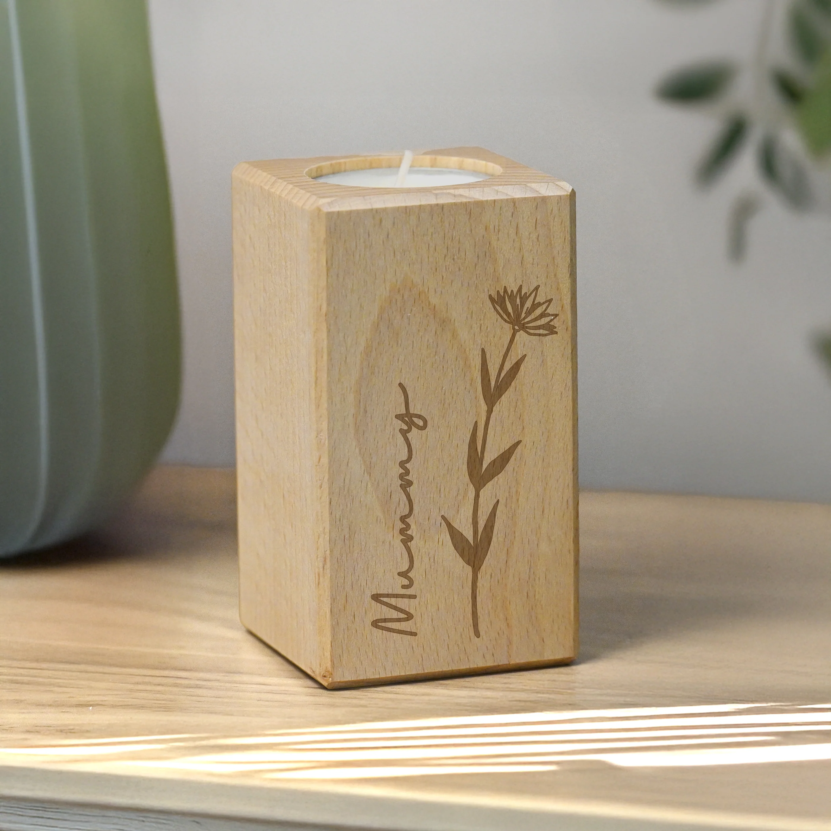 Personalised Floral Wooden Tealight Holder - Image 3