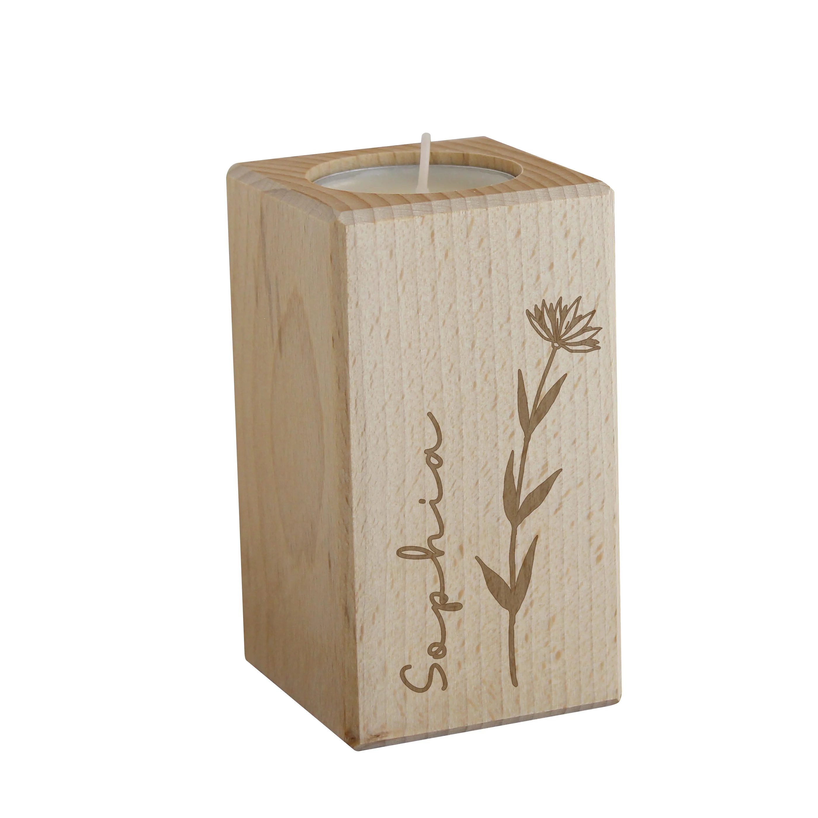 Personalised Floral Wooden Tealight Holder - Image 4