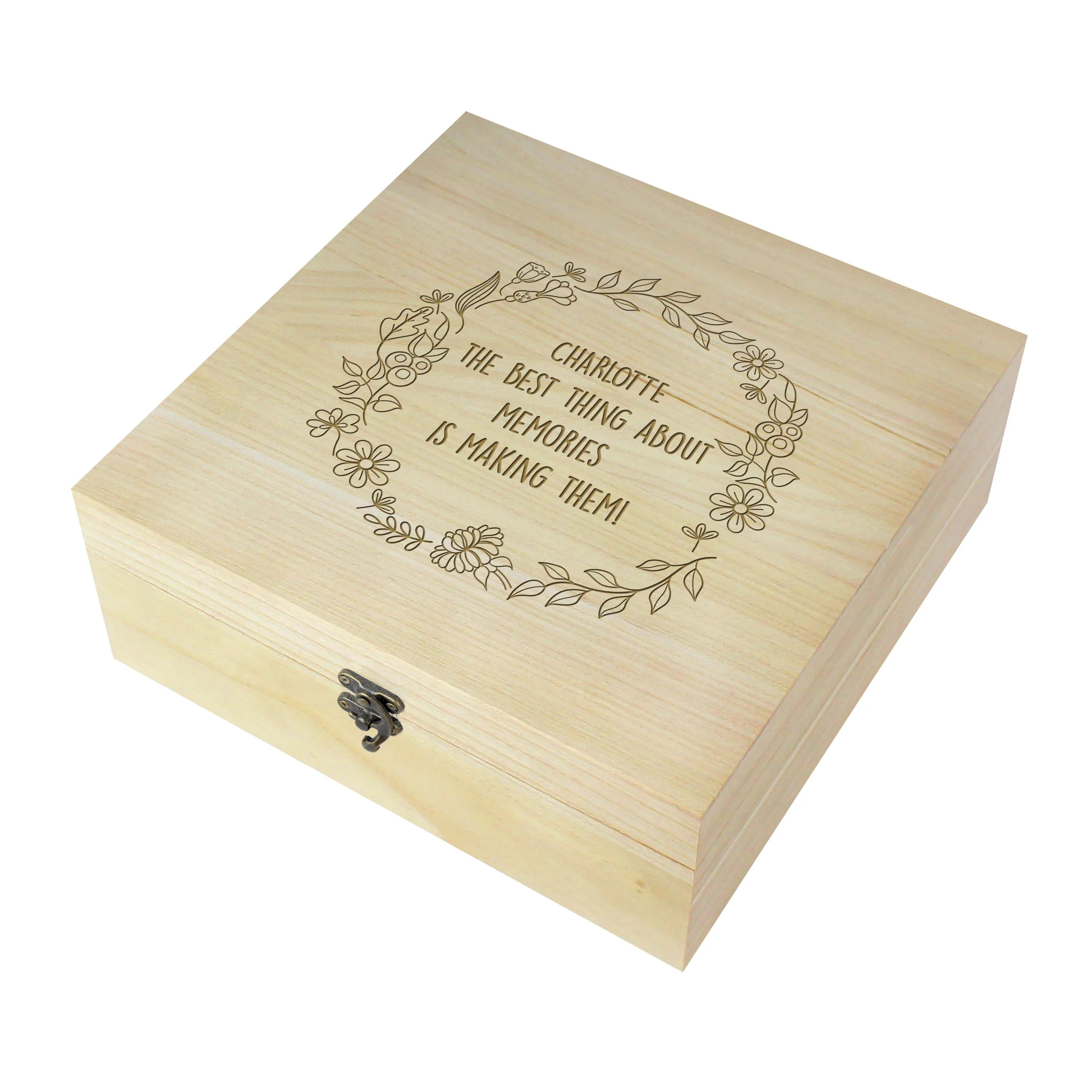 Personalised Floral Wreath Large Wooden Keepsake Box - Image 2