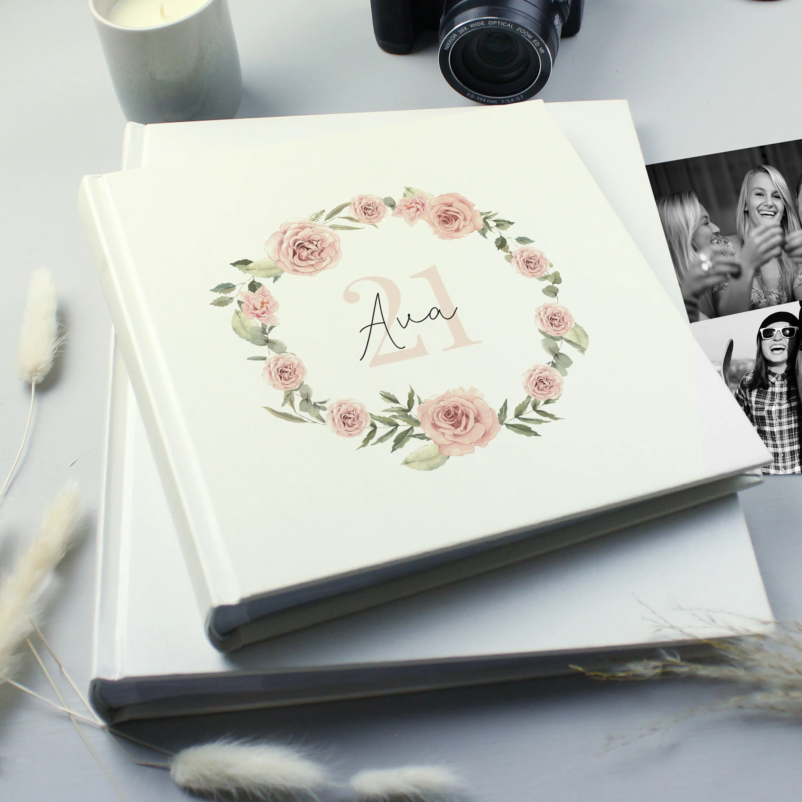 Personalised Floral Wreath Square Photo Album - Image 2
