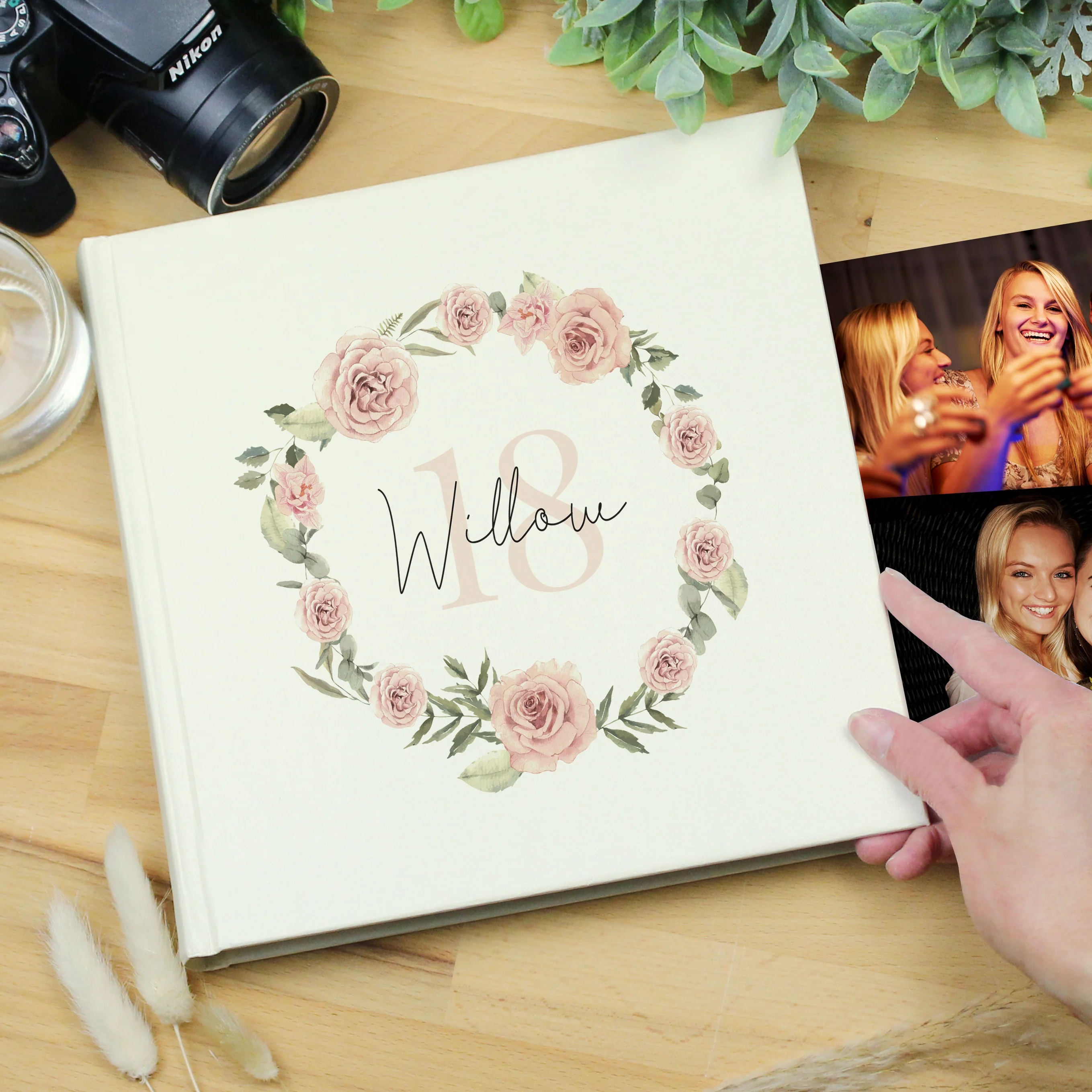 Personalised Floral Wreath Square Photo Album - Image 3