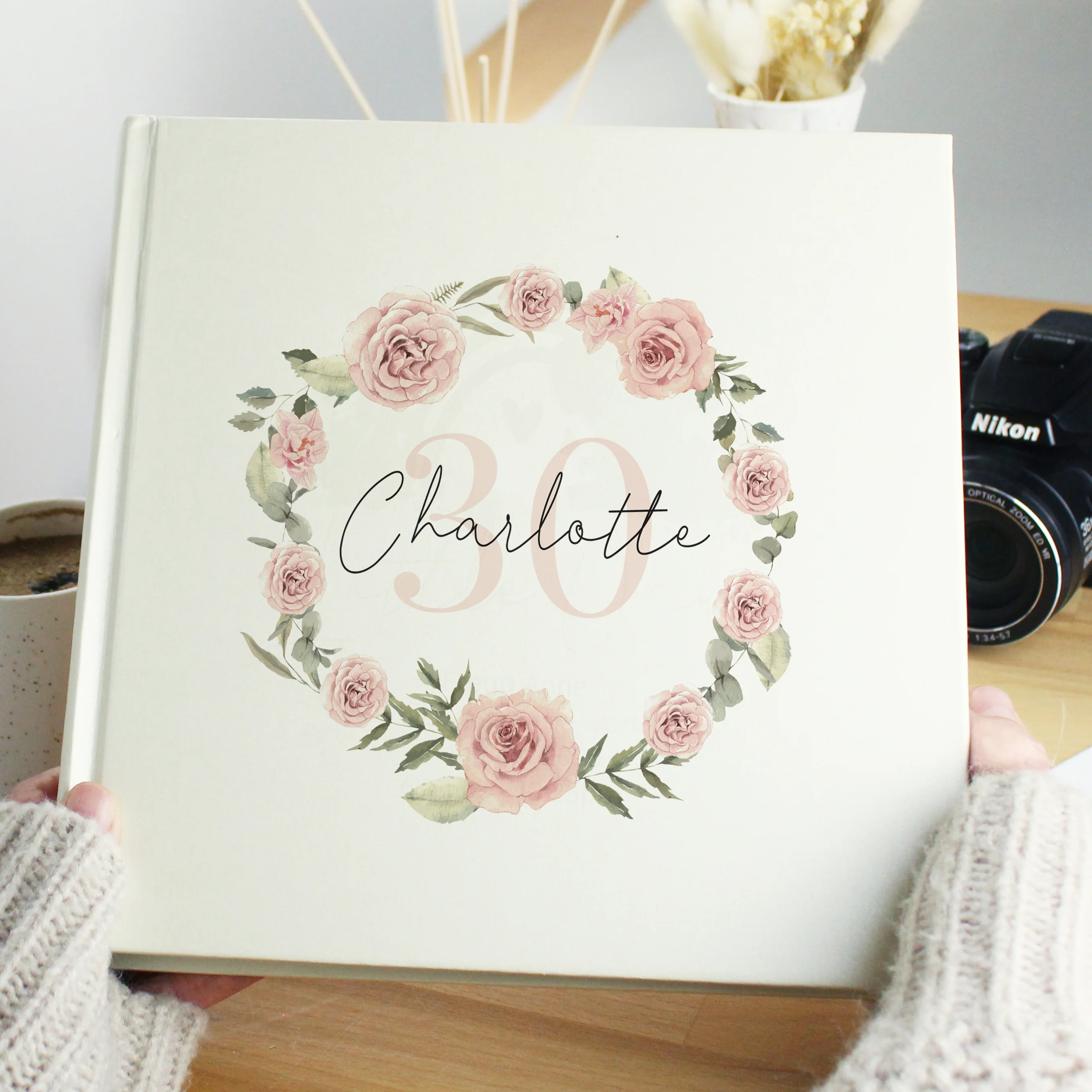 Personalised Floral Wreath Square Photo Album - Image 7