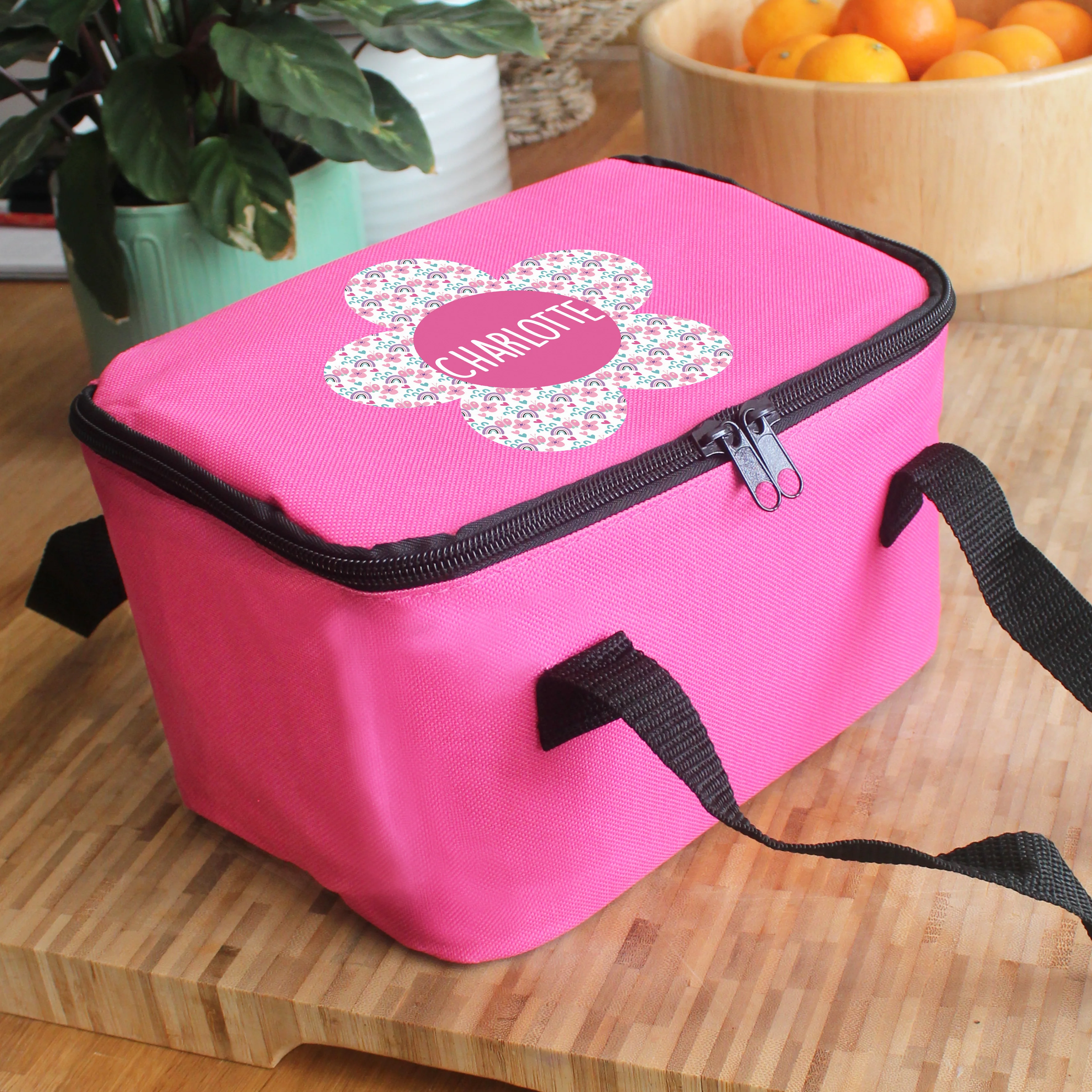 Personalised Flower Pink Lunch Bag - Image 4