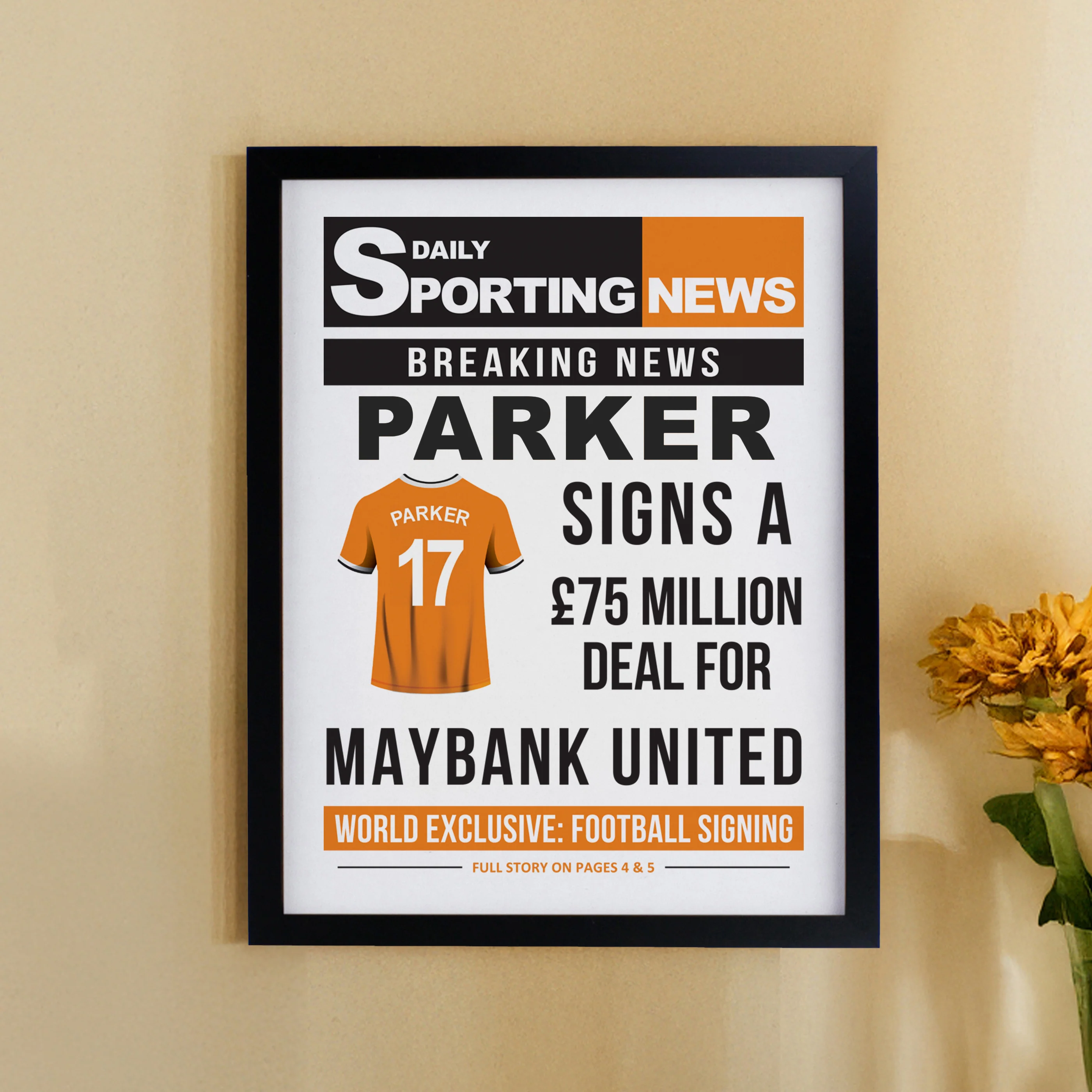 Personalised Football News Black Poster Frame - Image 11