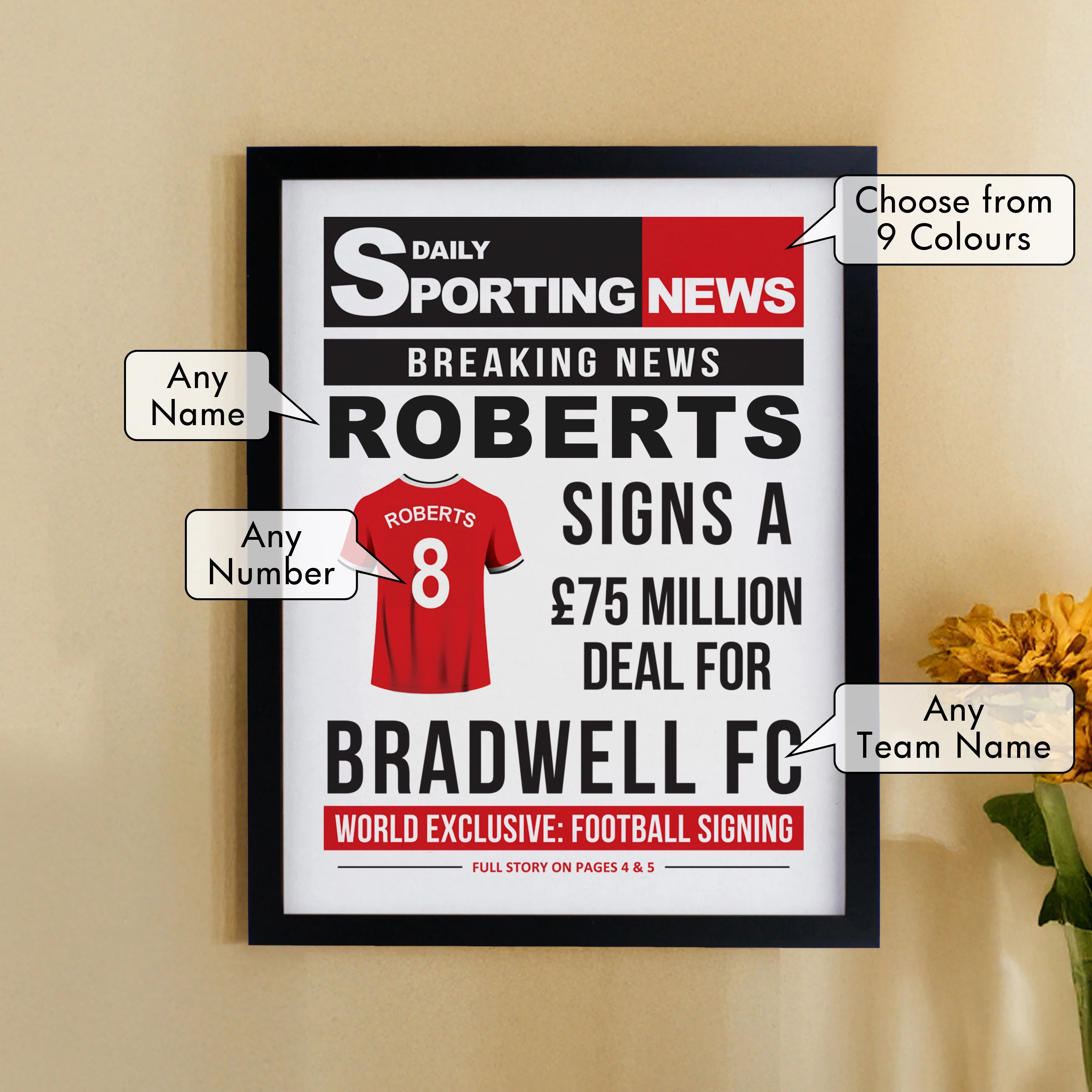 Personalised Football News Black Poster Frame - Image 2
