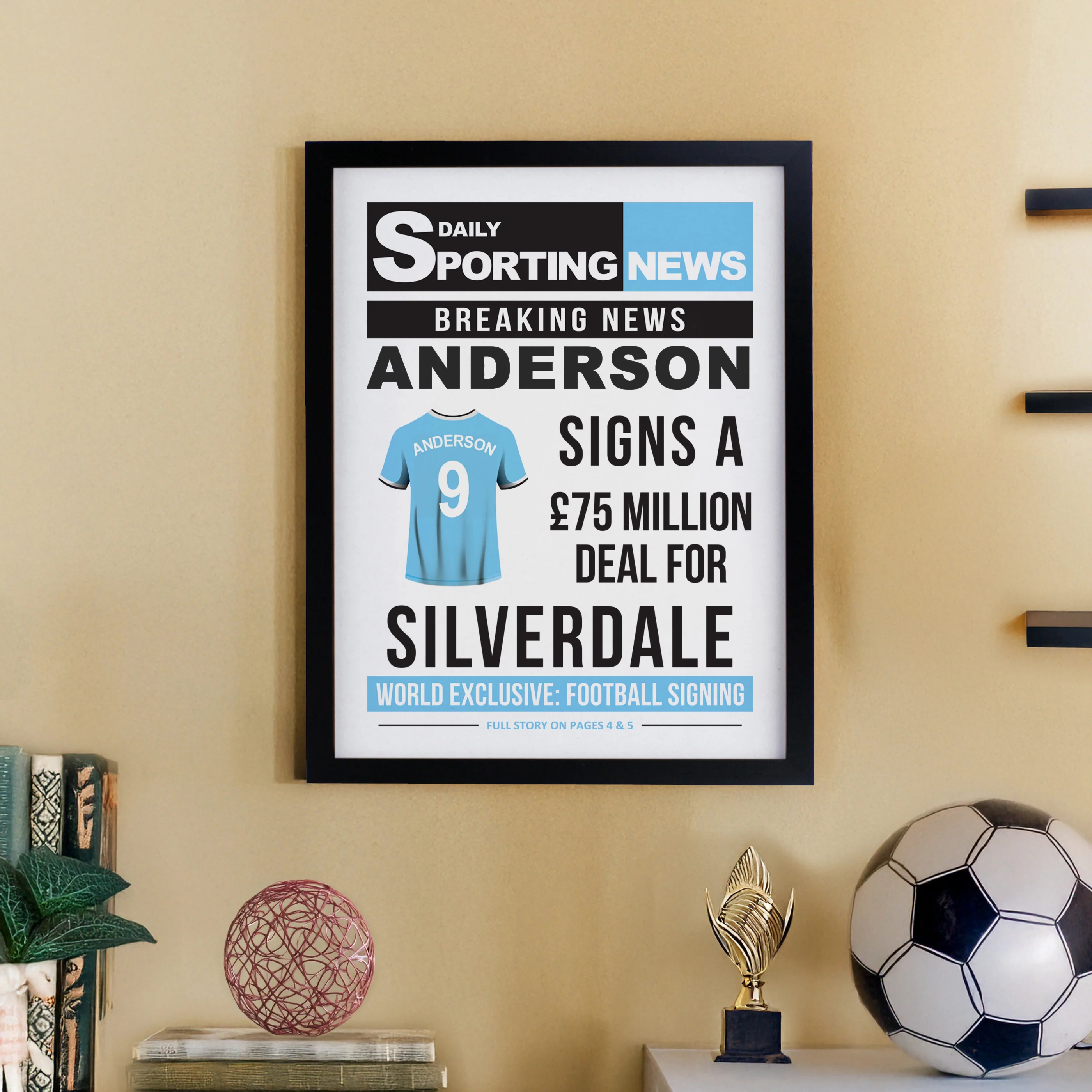 Personalised Football News Black Poster Frame - Image 3