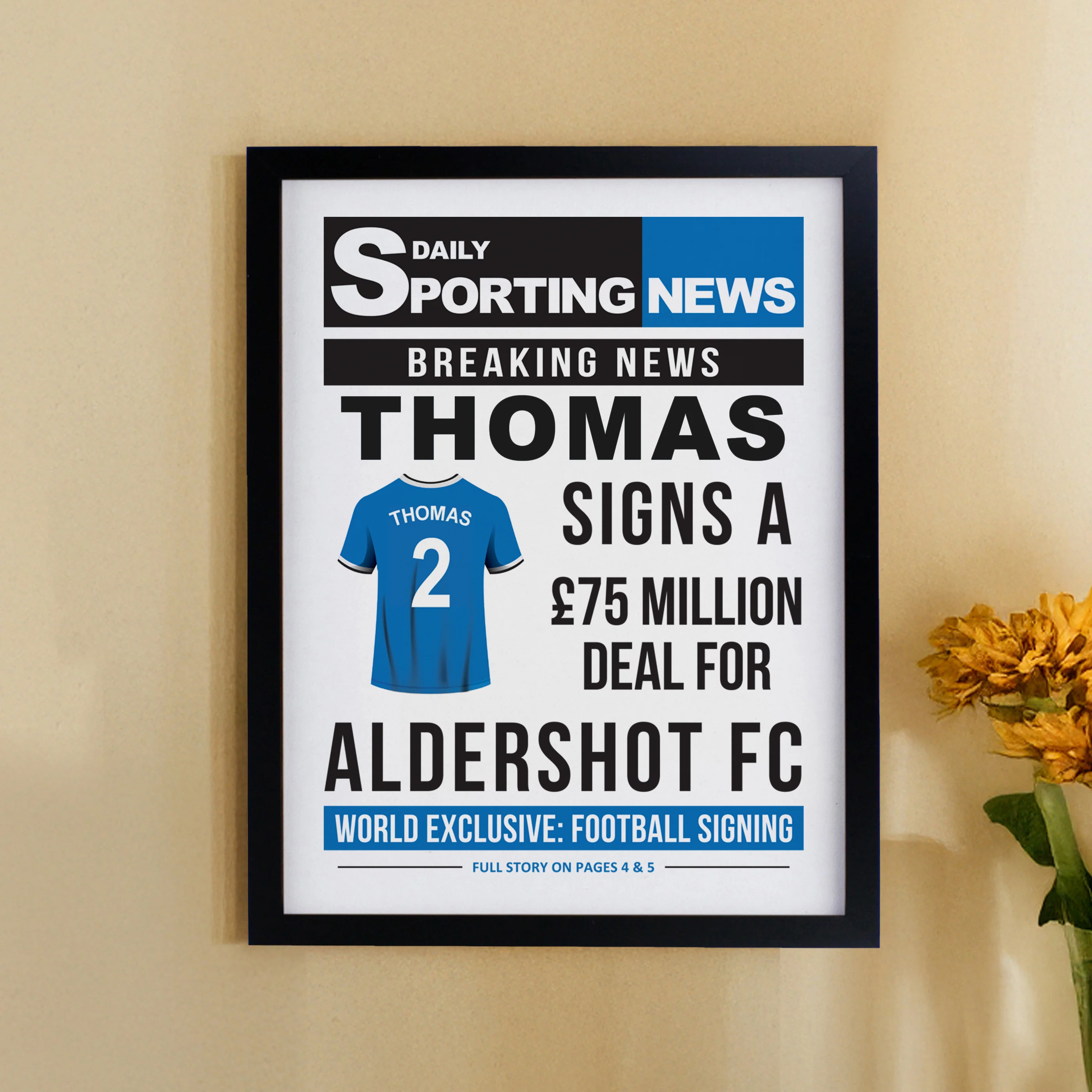 Personalised Football News Black Poster Frame - Image 4