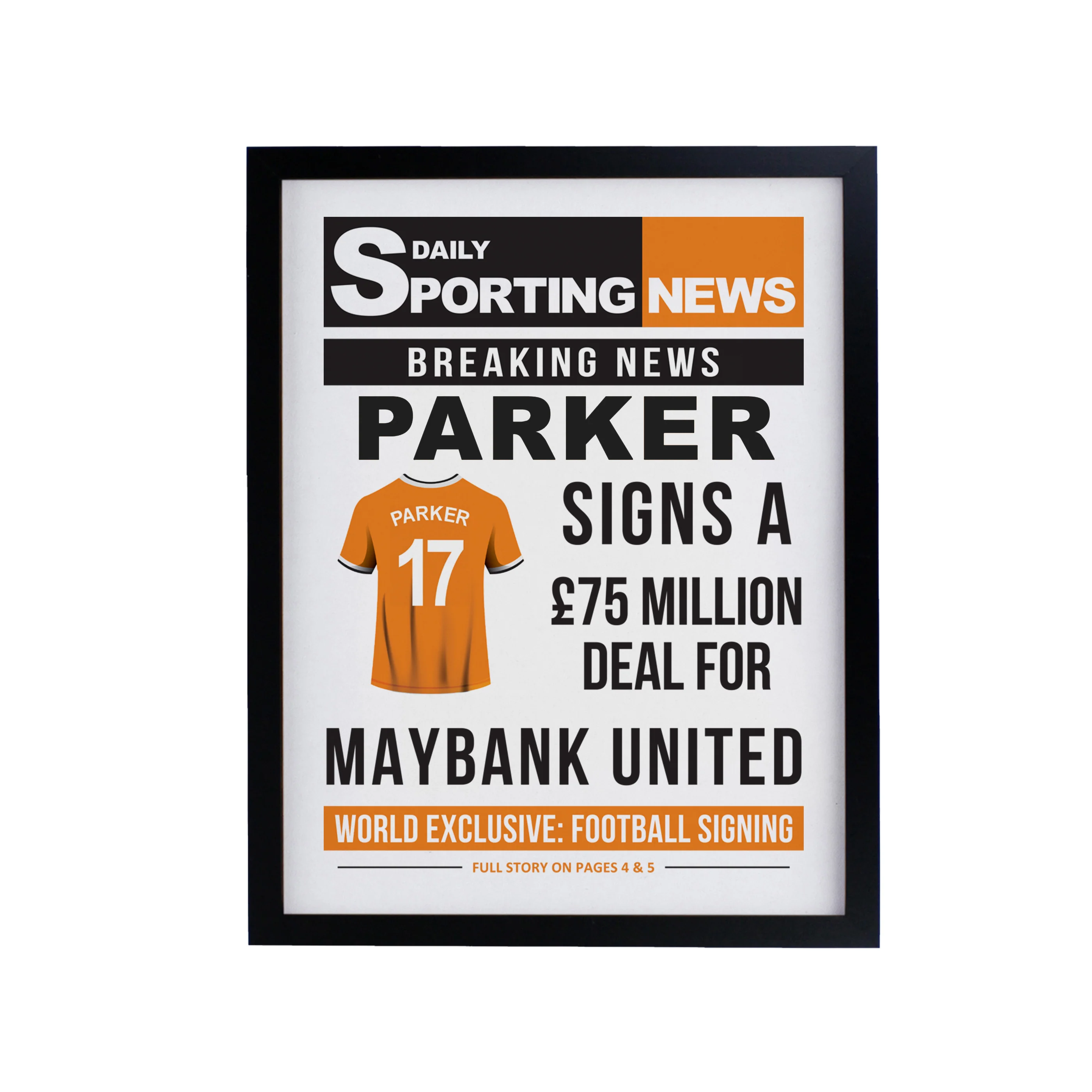 Personalised Football News Black Poster Frame - Image 5