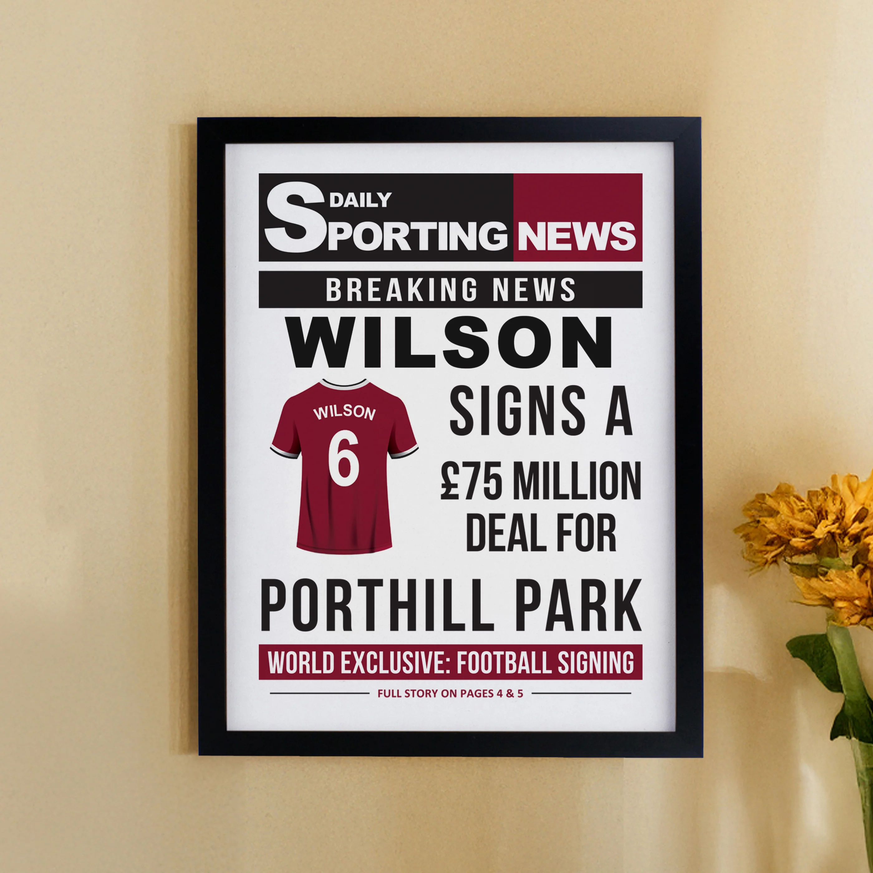 Personalised Football News Black Poster Frame - Image 7