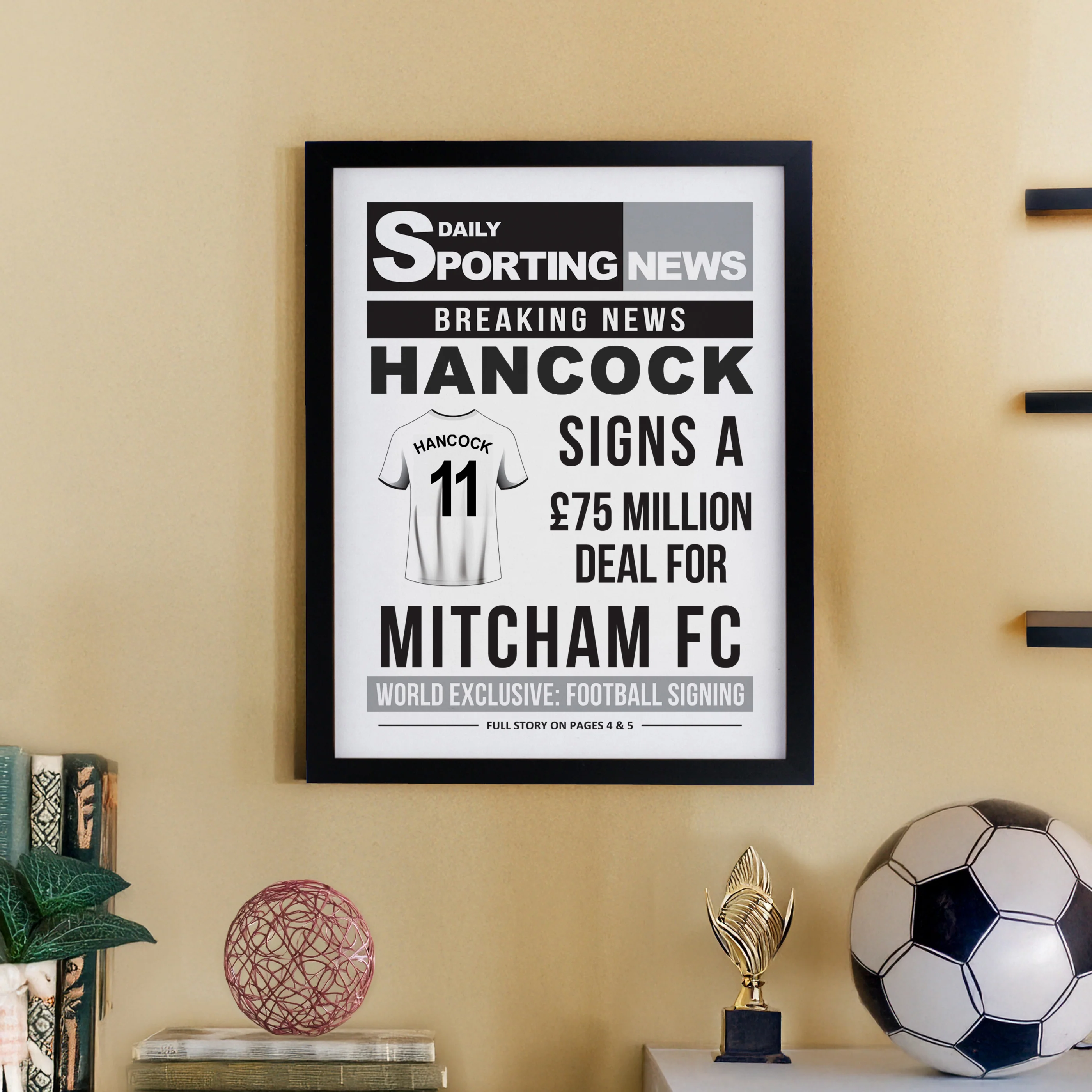 Personalised Football News Black Poster Frame - Image 8