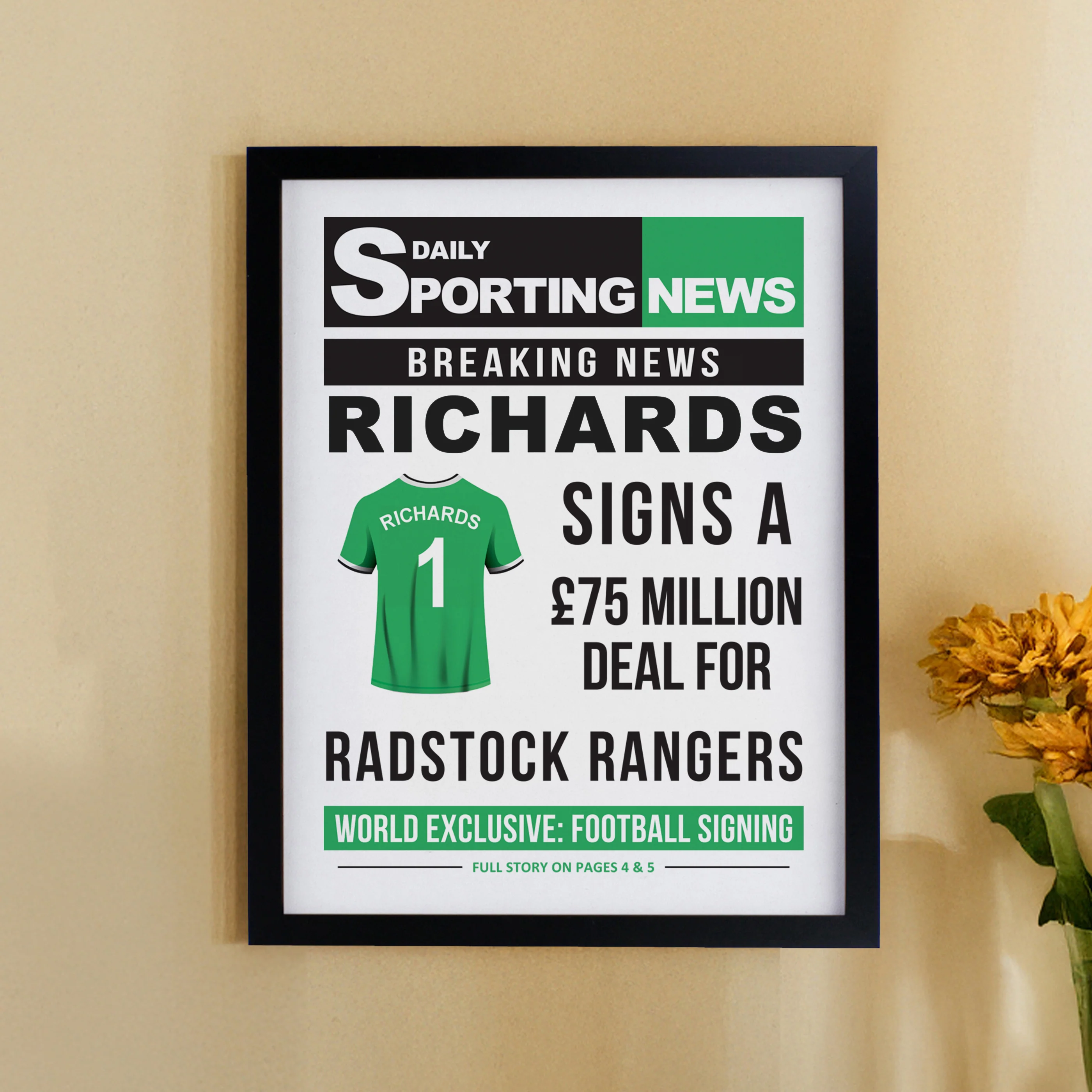 Personalised Football News Black Poster Frame - Image 9