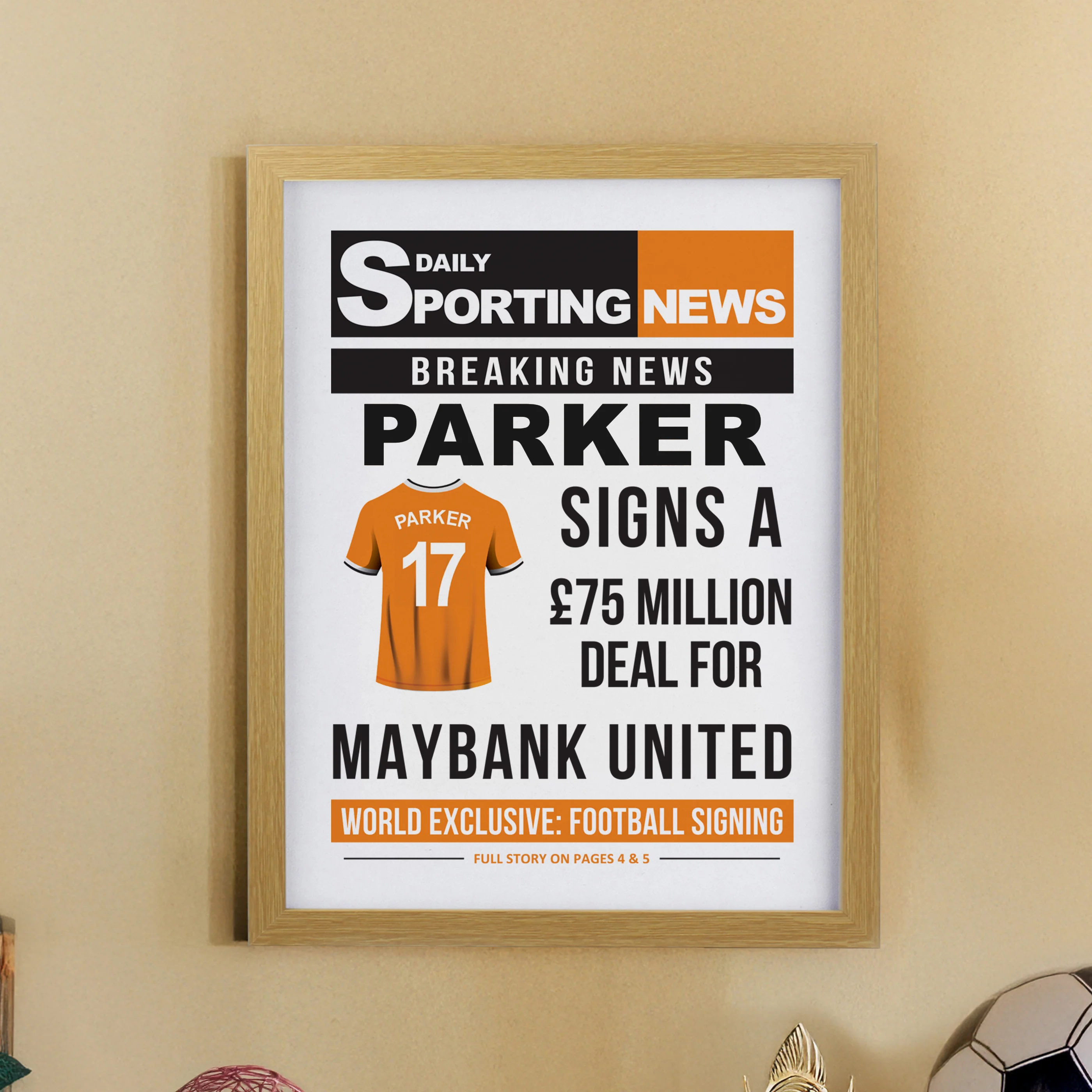Personalised Football News Oak Poster Frame - Image 10