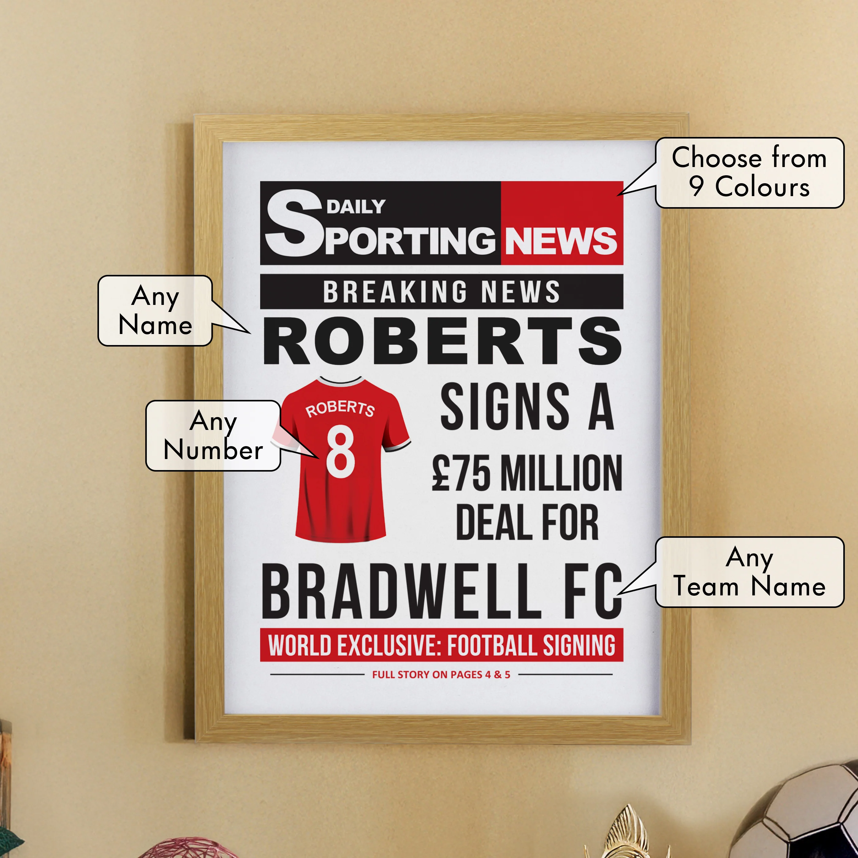 Personalised Football News Oak Poster Frame - Image 2