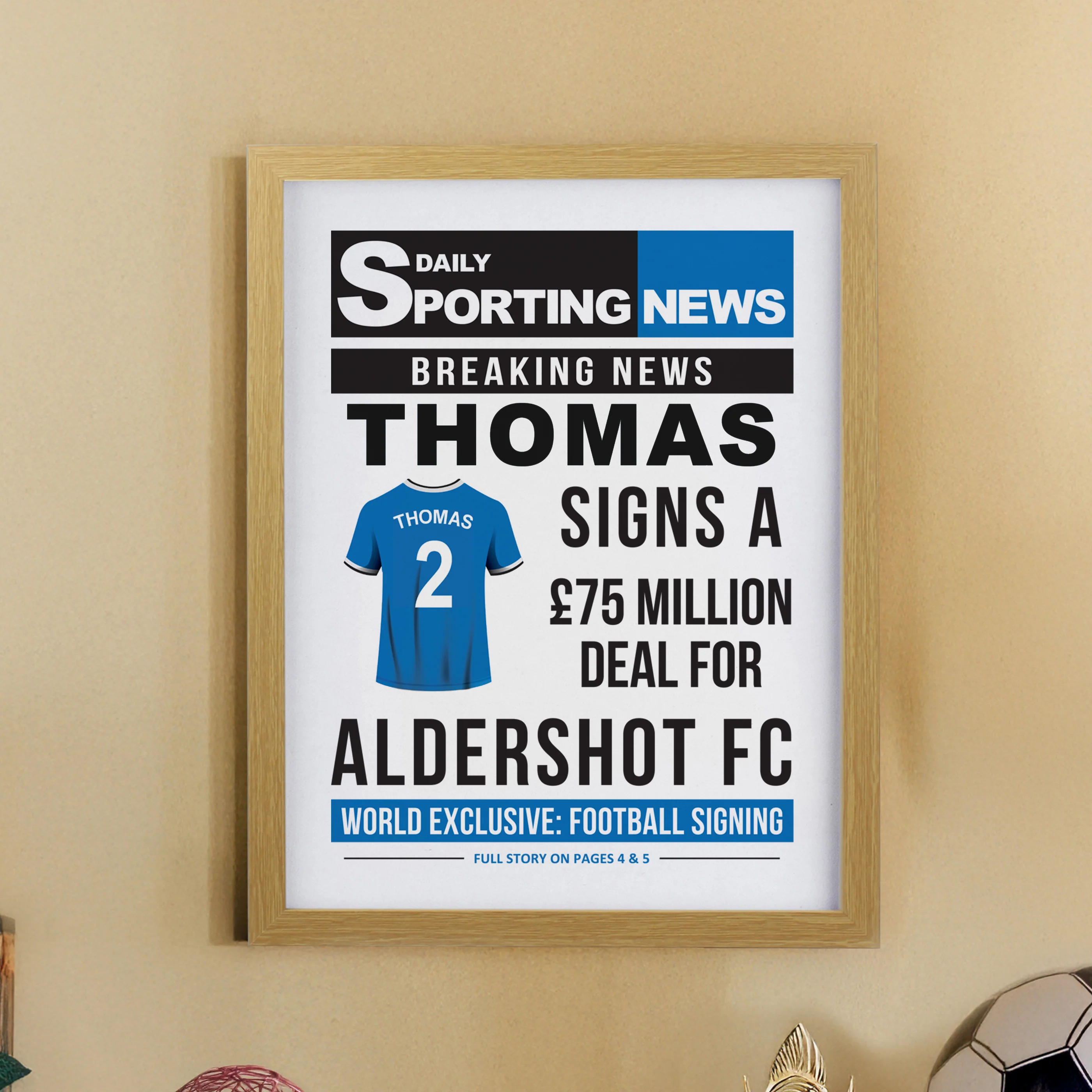 Personalised Football News Oak Poster Frame - Image 3