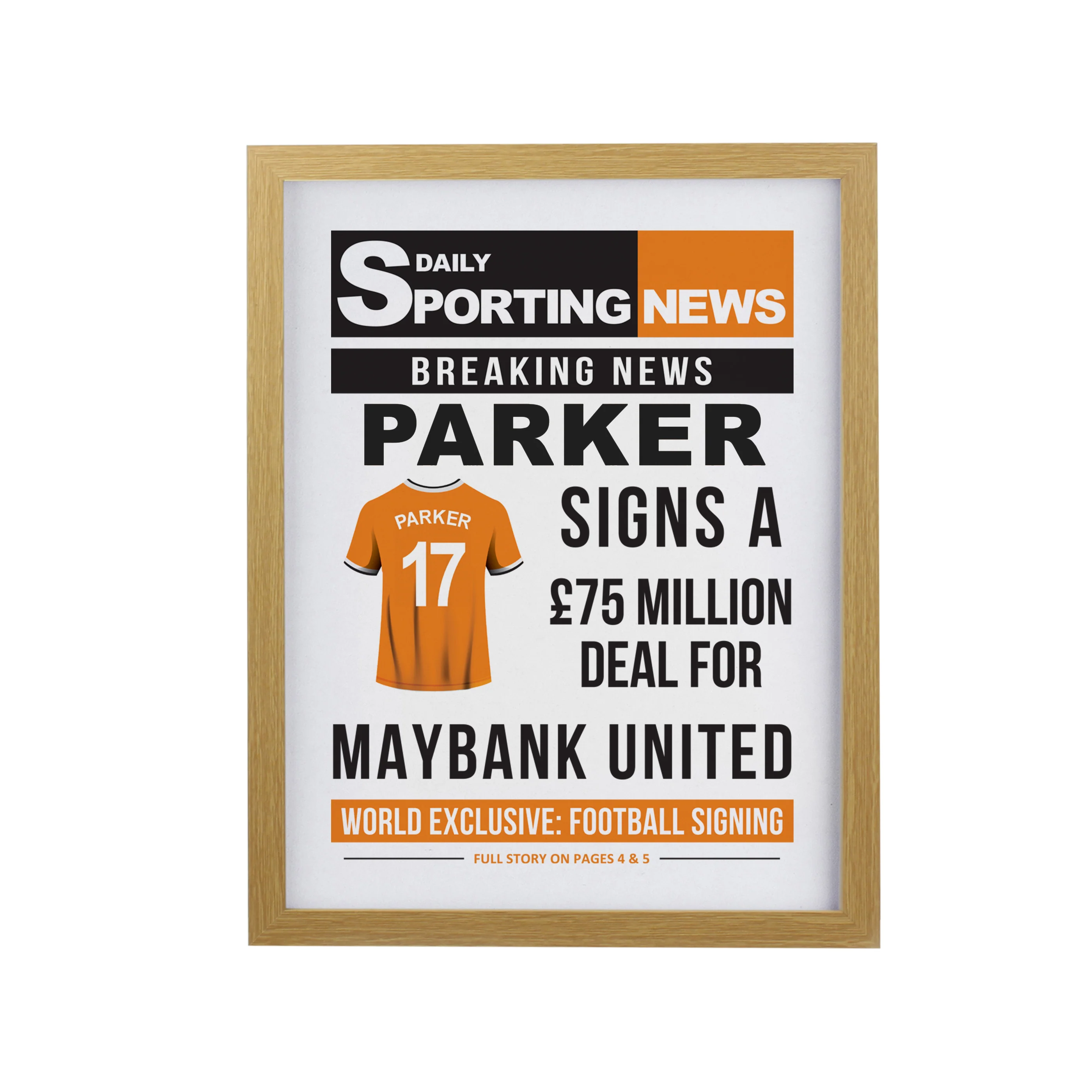 Personalised Football News Oak Poster Frame - Image 4